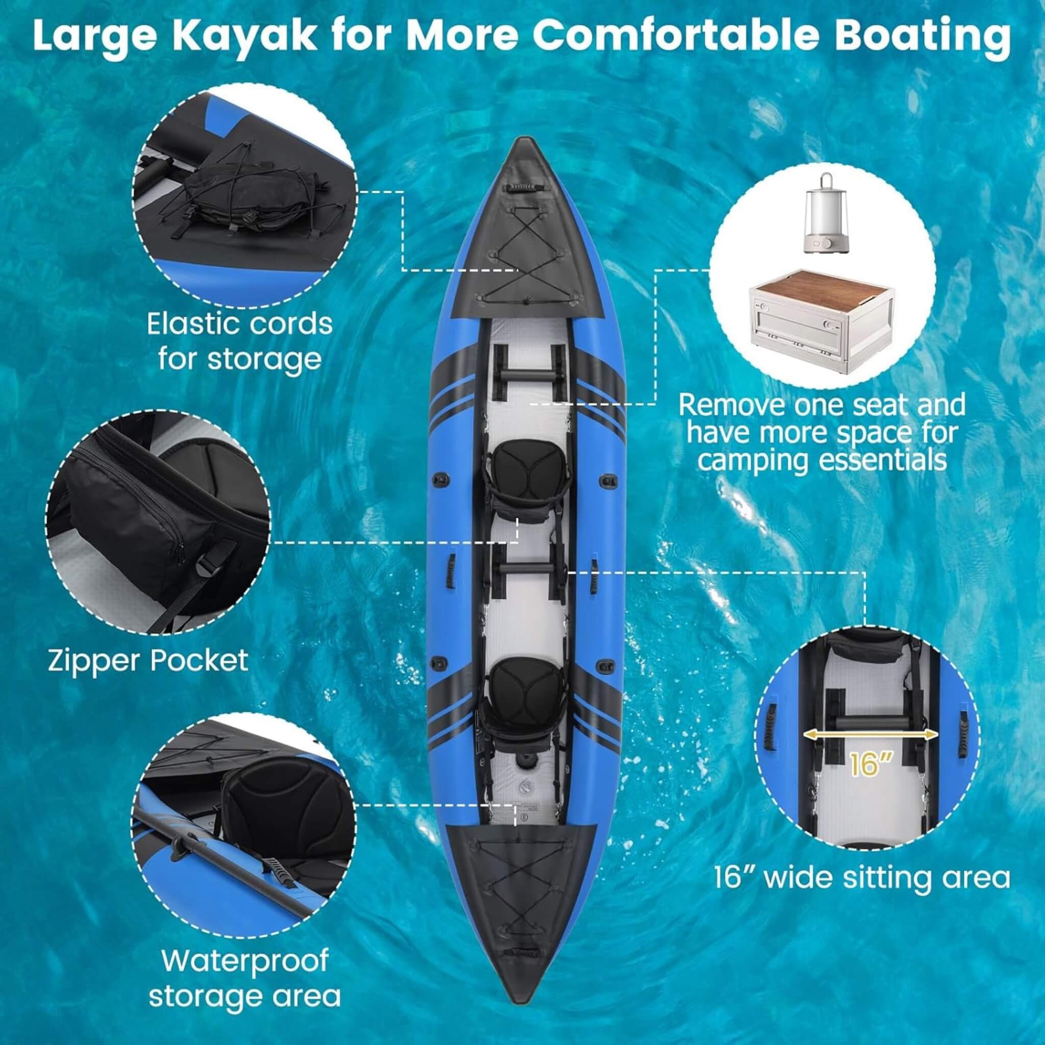 Premium 12FT 2-Person Inflatable Tandem Kayak Kit With Pump And Paddles