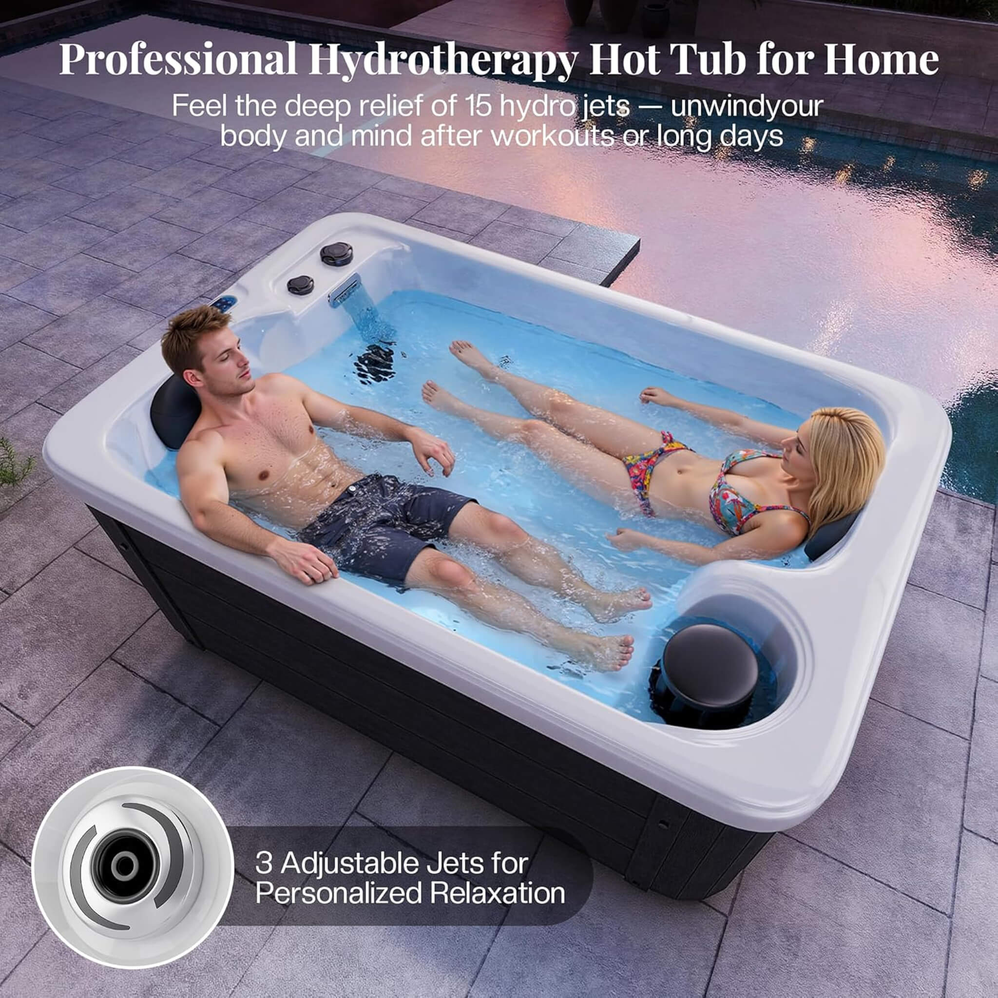 Nuvia Premium 2-Person Outdoor Hot Tub W/ 15 Stainless Steel Jets