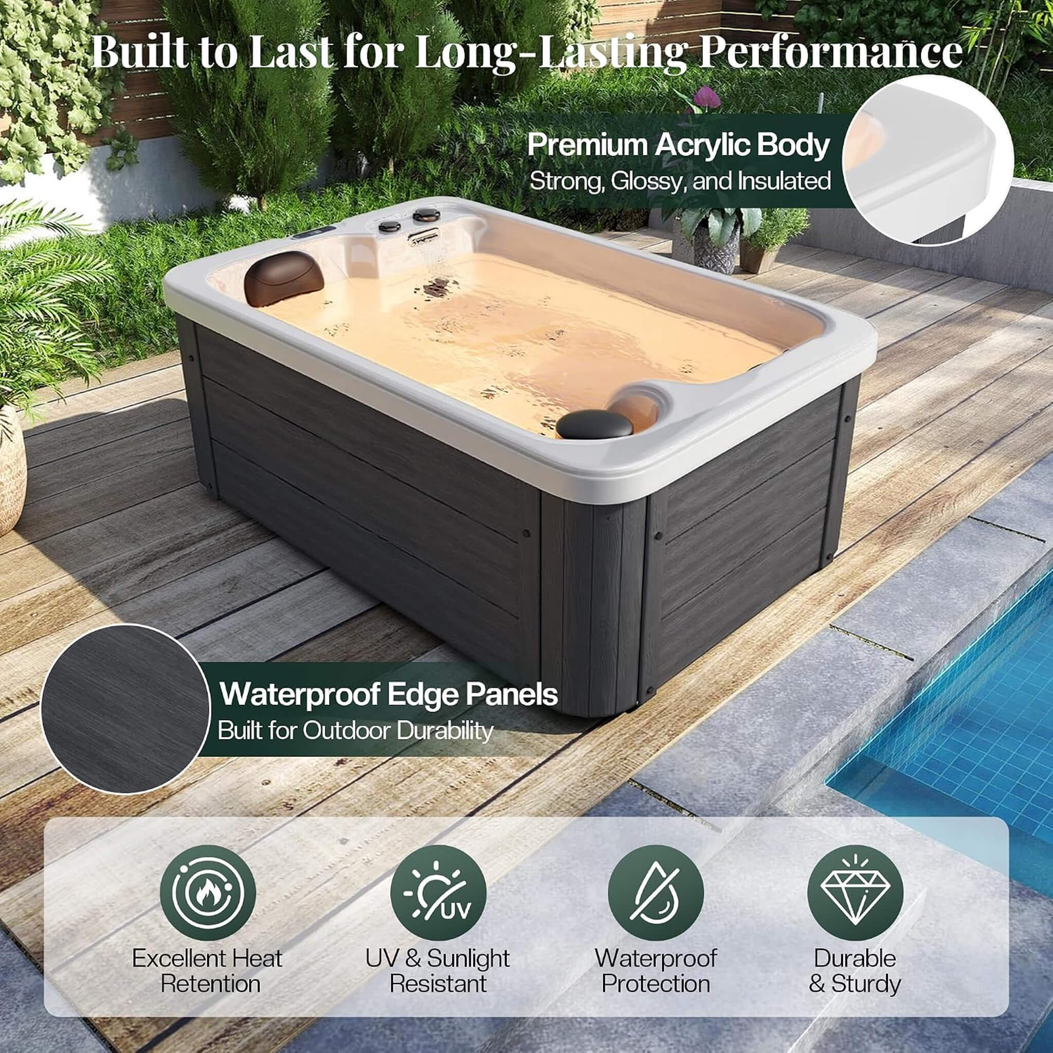 Nuvia Premium 2-Person Outdoor Hot Tub W/ 15 Stainless Steel Jets