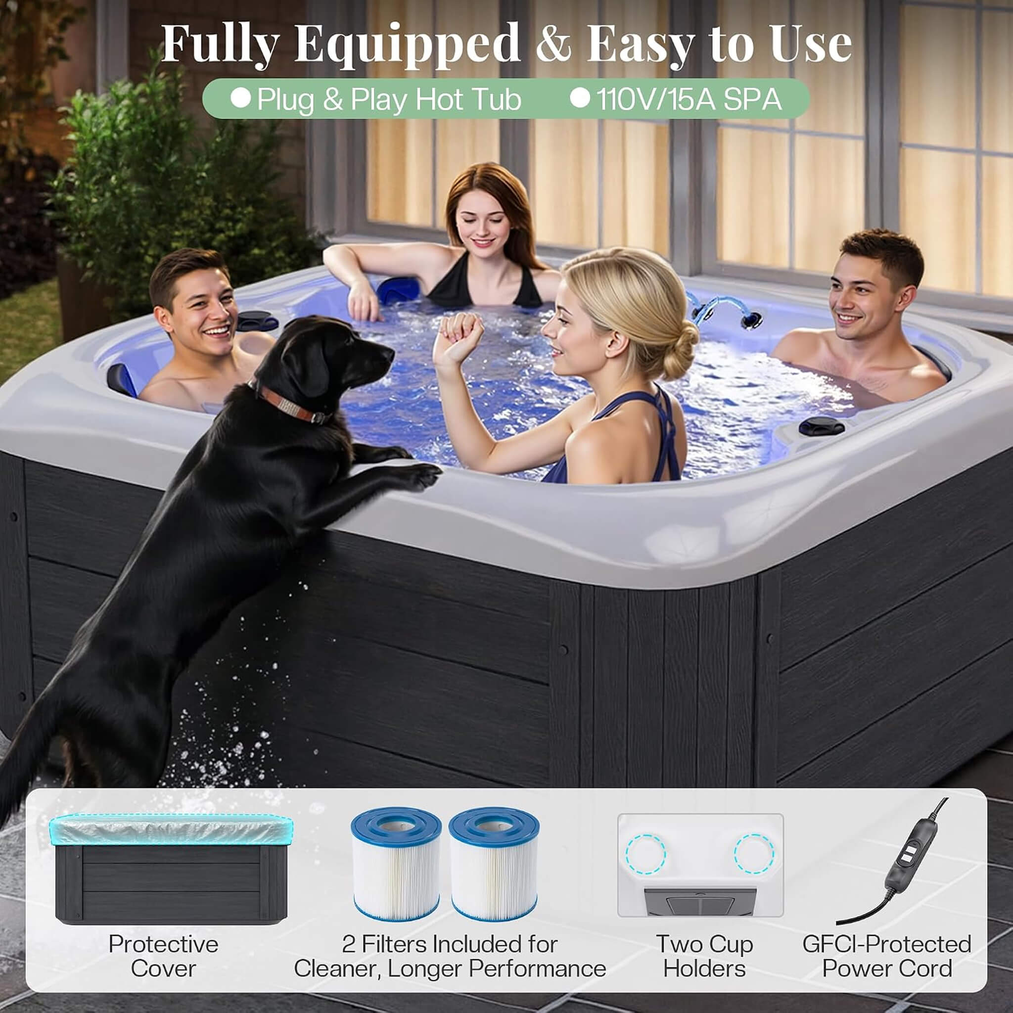 Nuvia Premium 4-Person Outdoor Hot Tub W/ 23 Stainless Steel Jets