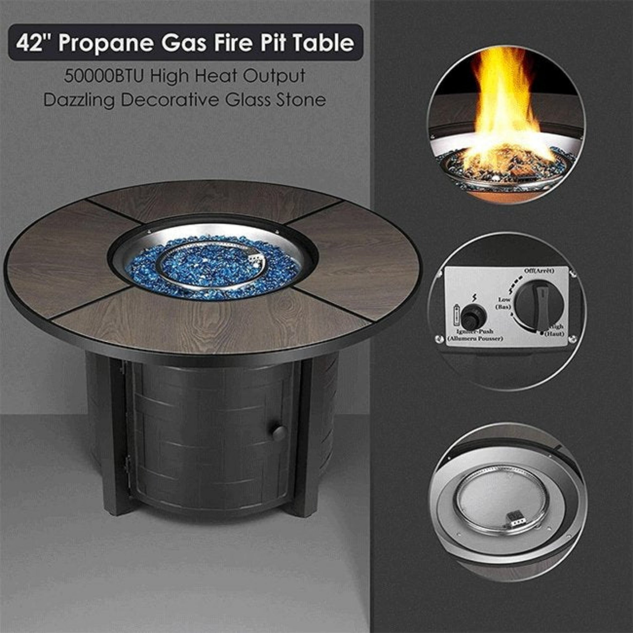 Alora Premium 42" Outdoor Propane Patio Gas Fire Pit Coffee Table W/ Cover, 50K BTU (SAK95331)