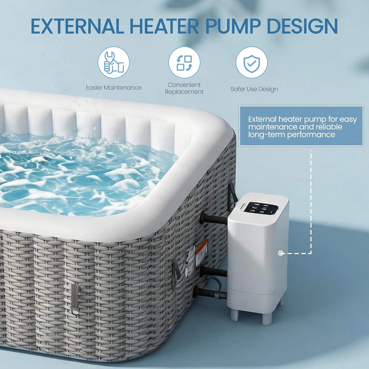 Premium 73-Inch Portable 6-Person Inflatable Square Hot Tub W/ 130 Massage Jets And 6 Filter Cartridges