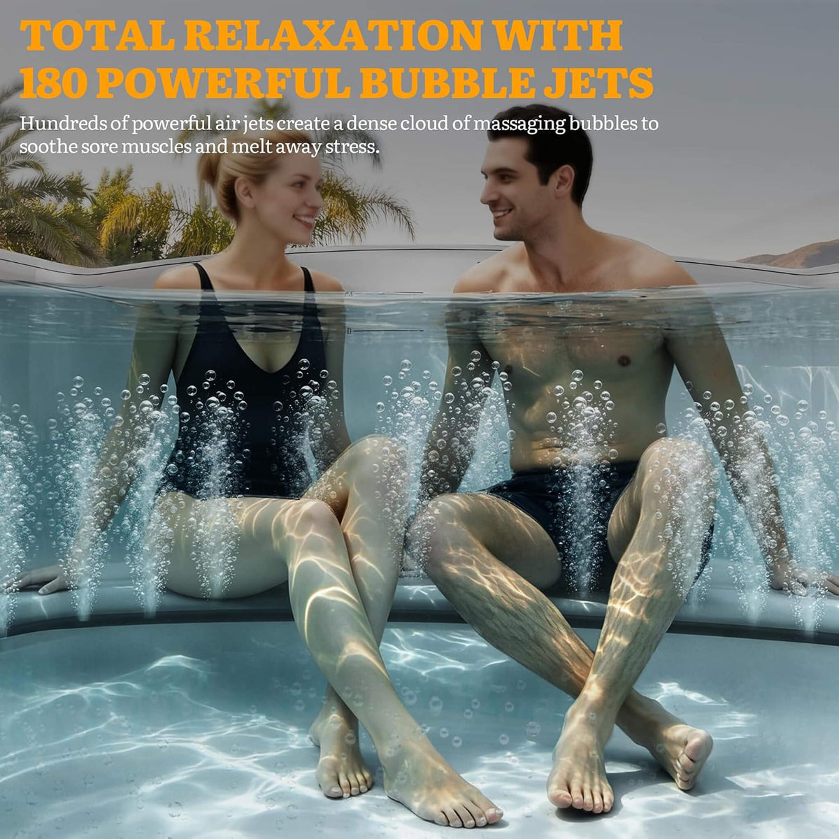Premium 77-Inch Portable 6-Person Natural Stone Design Inflatable Square Hot Tub W/ 180 Massage Jets