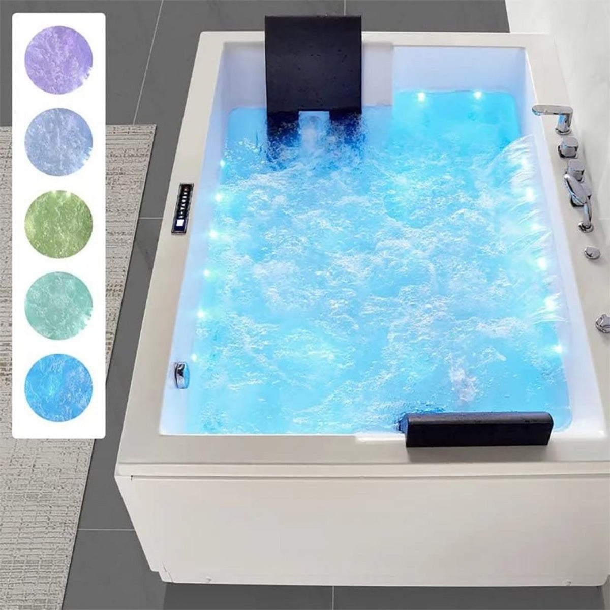 Luxara 71-Inch Premium Modern Acrylic Soaking Bathtub With Bubble Jets And LED Lighting