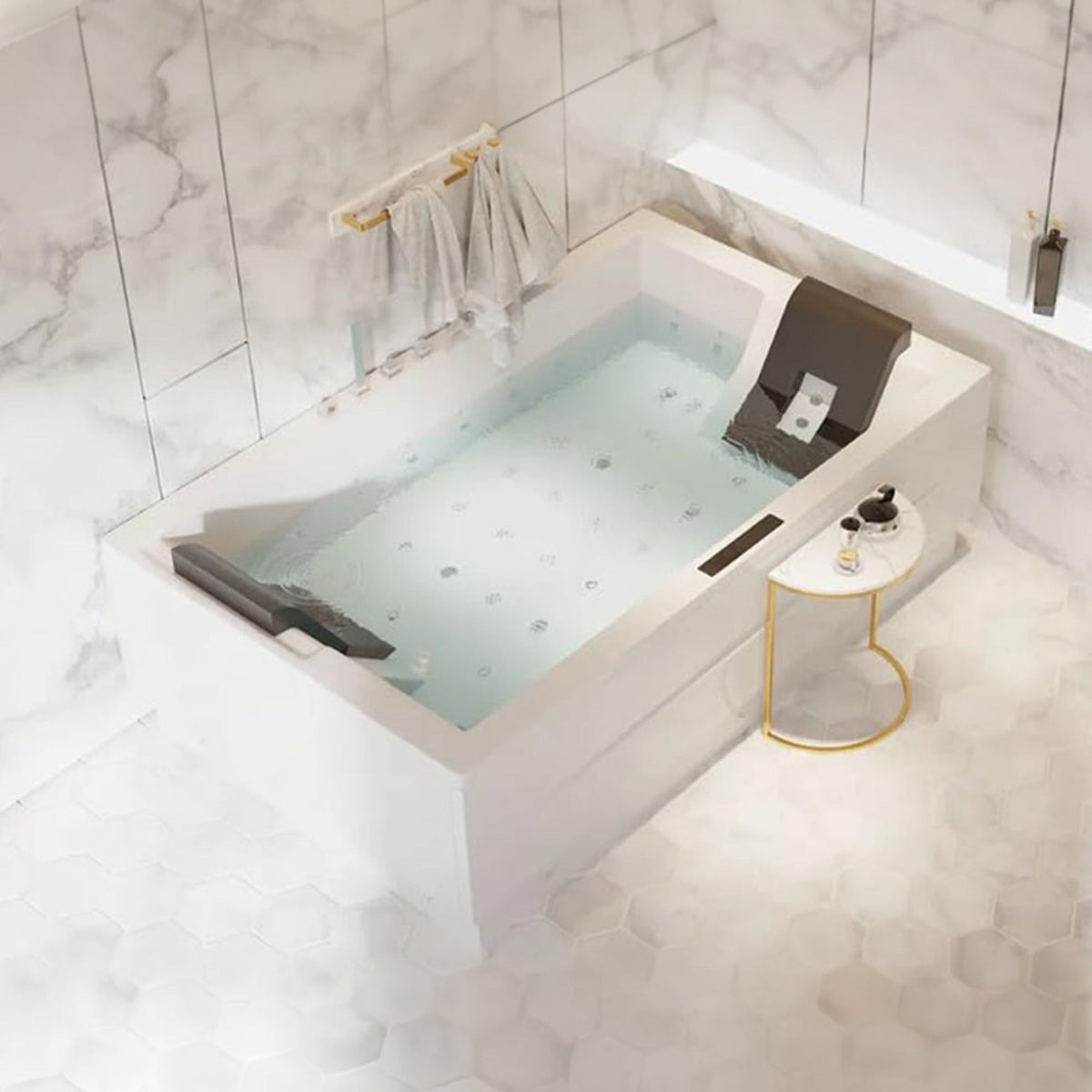 Luxara 71-Inch Premium Modern Acrylic Soaking Bathtub With Bubble Jets And LED Lighting