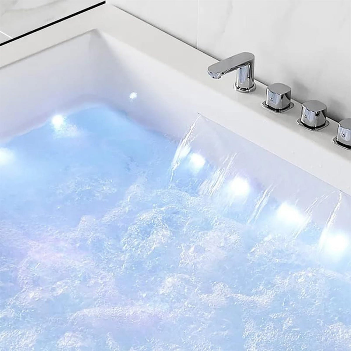 Luxara 71-Inch Premium Modern Acrylic Soaking Bathtub With Bubble Jets And LED Lighting