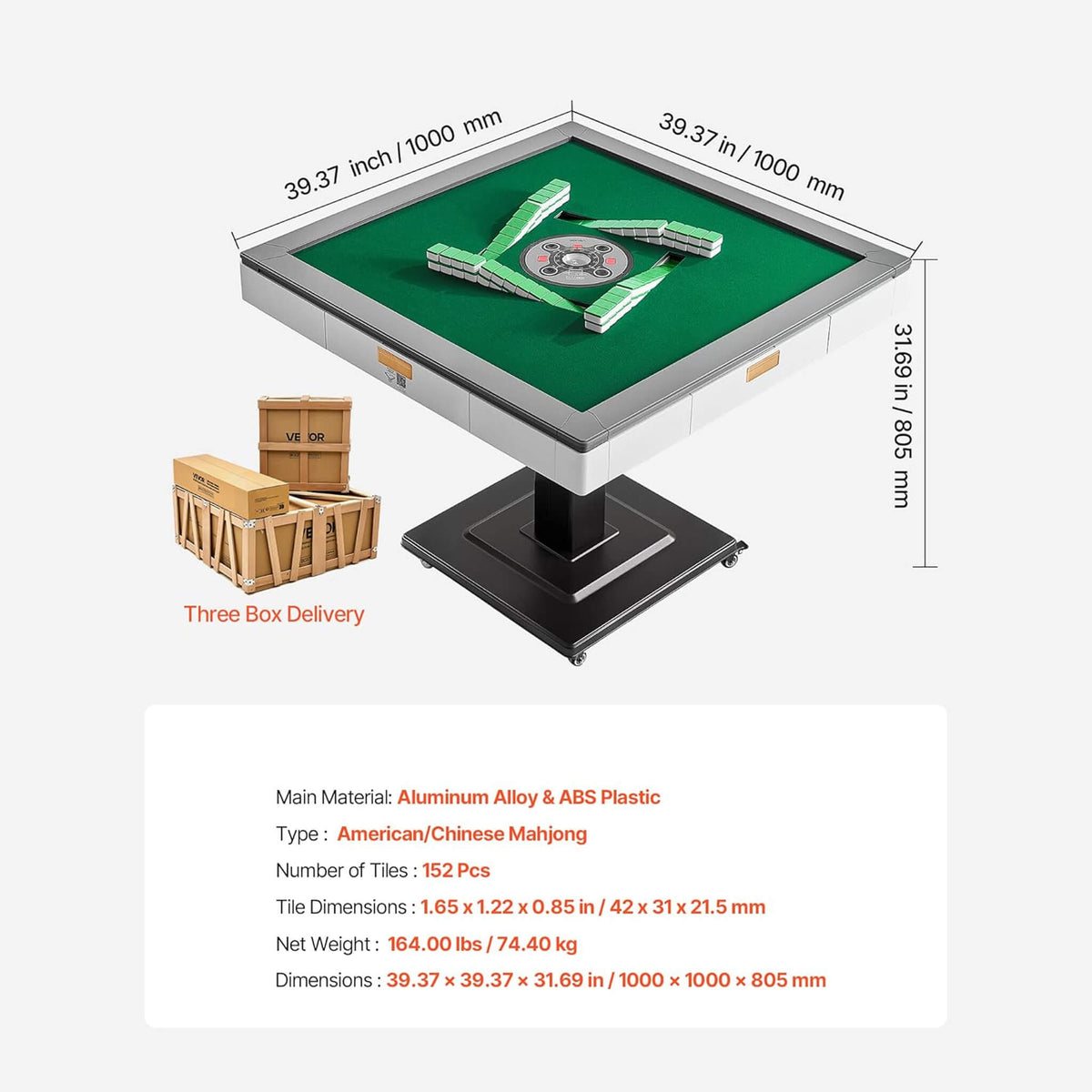 Premium Automatic Foldable Mahjong Table With Wheels And Two Sets Of Tiles