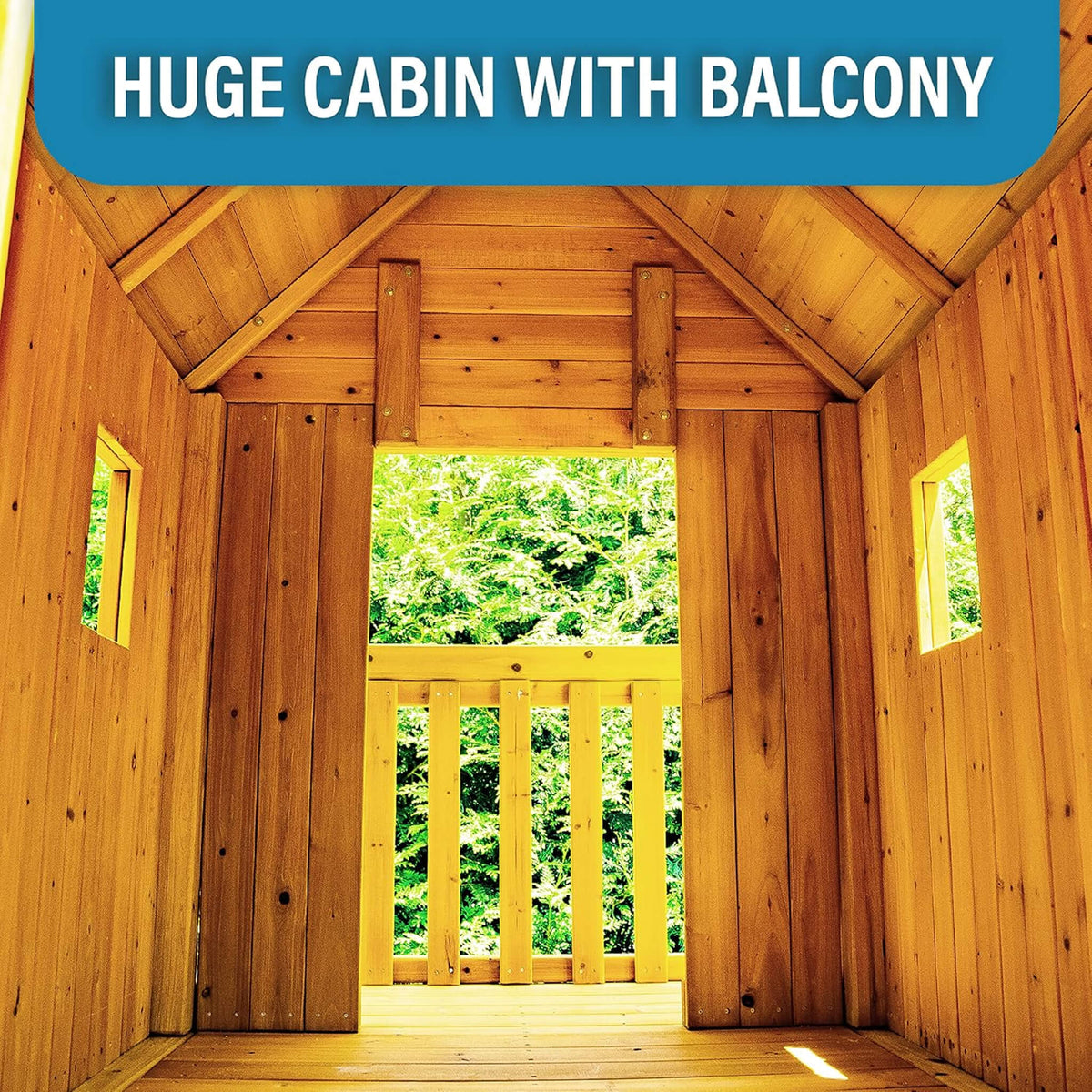 Premium Cedar Wood Tree House Swing Set With Clubhouse, Wave Slide And Spiral Slide