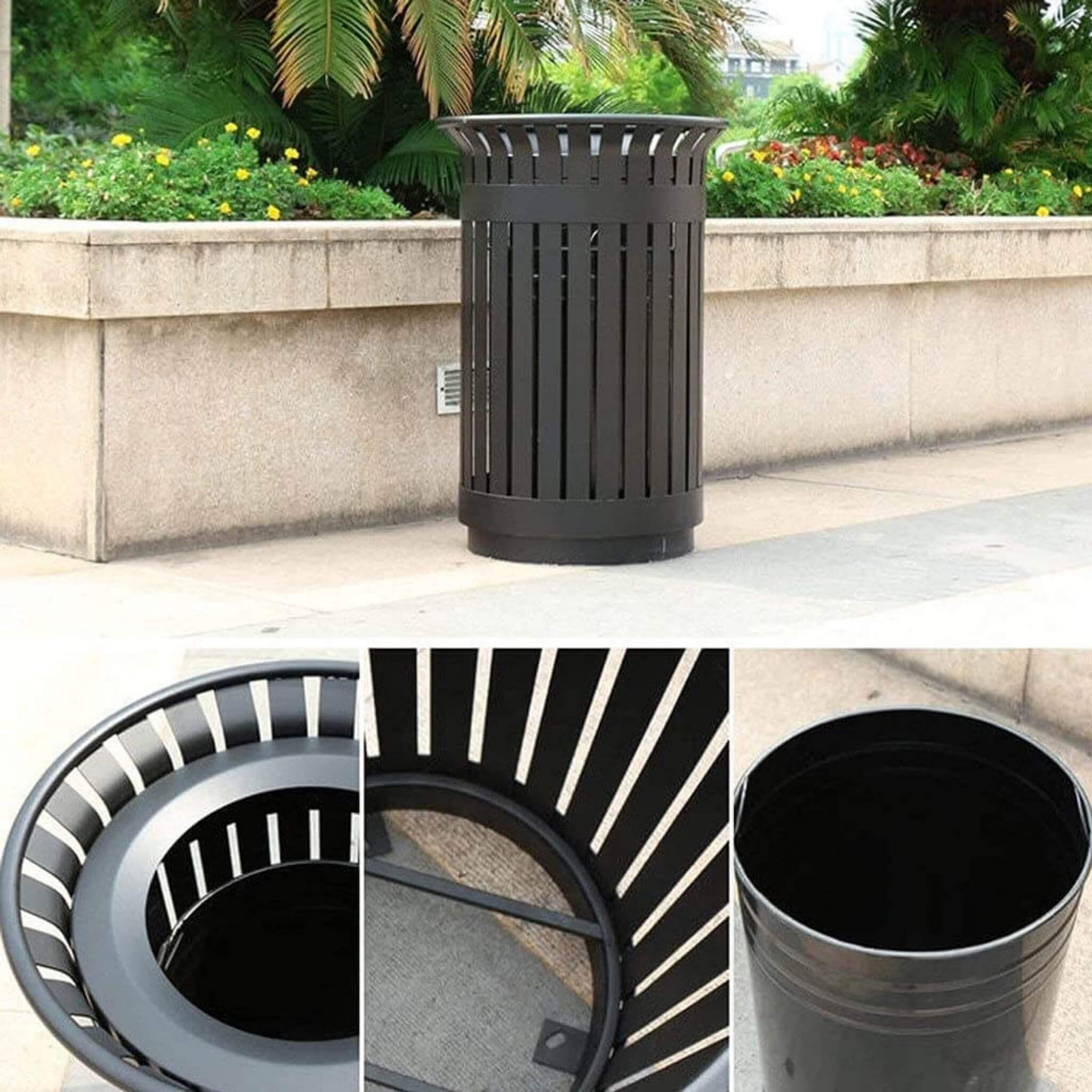 Premium Heavy-Duty Extra Large Outdoor Commercial Metal Slat Garbage Trash Can (SAK48591)