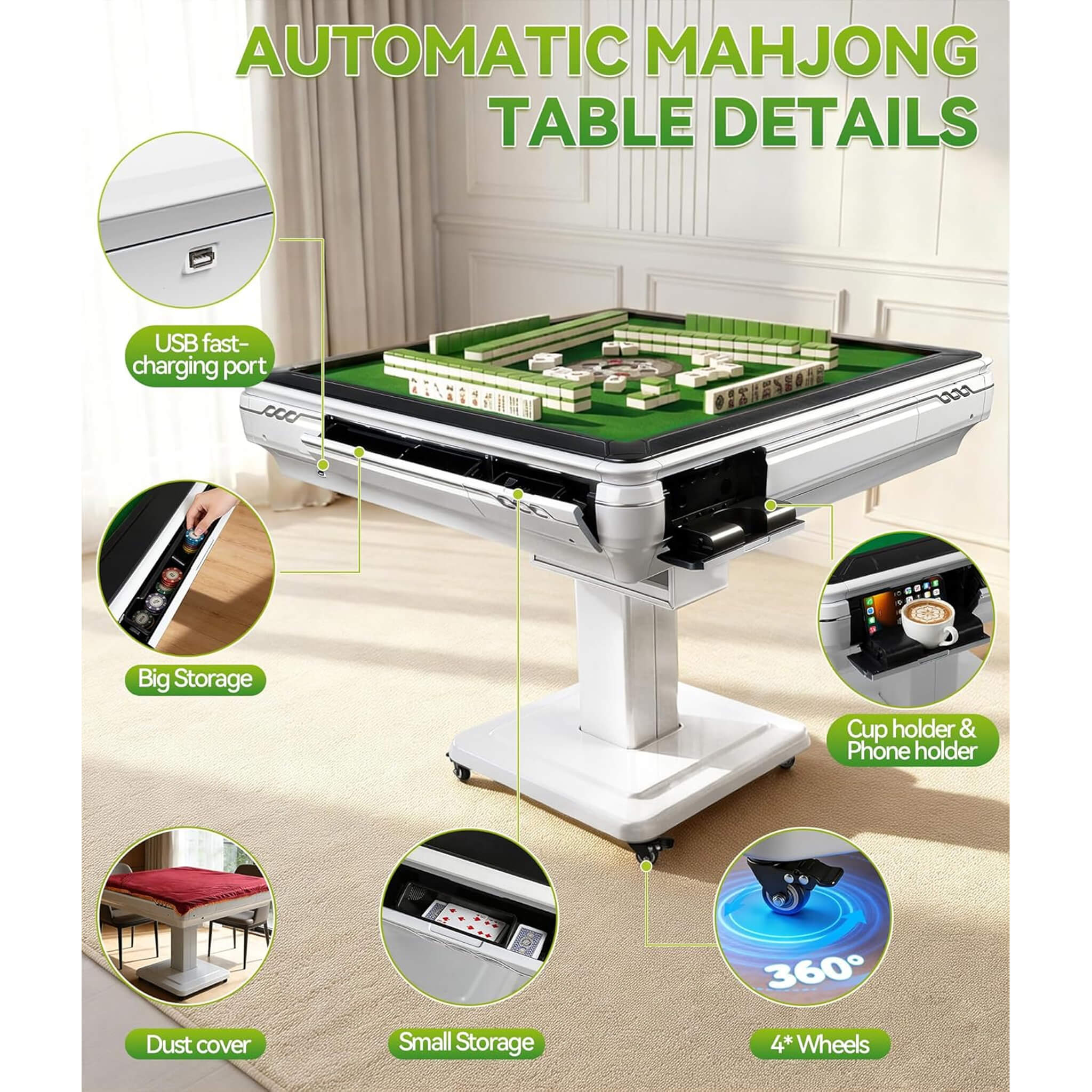 Premium Foldable 4-Player Automatic Mahjong Table With 2 Tile Sets