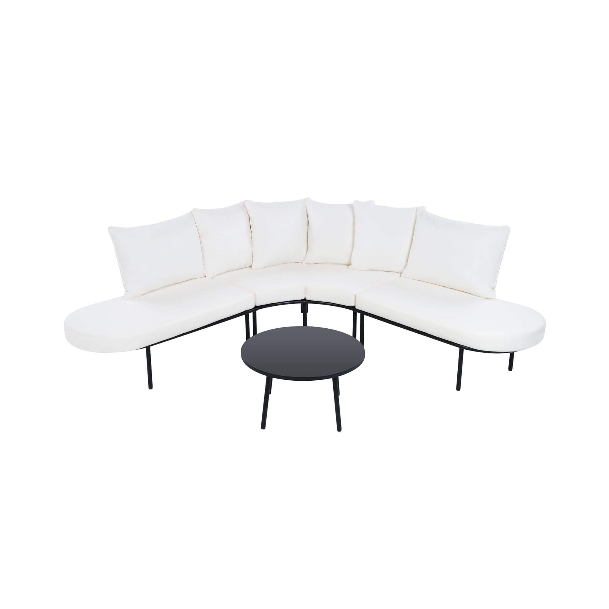 Alora Premium Half-Moon 6-Person Curved All-Weather Outdoor Furniture Sofa Patio Set With Coffee Table And Cushions (SAK76332)