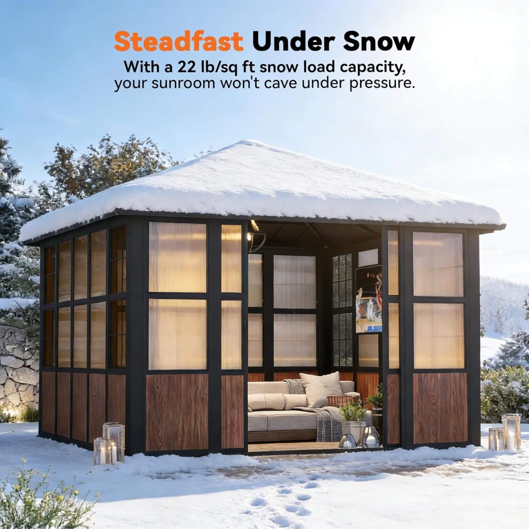 Alora Premium Hardtop Aluminum Sunroom Solarium With TV Mount And Sliding Doors (SAK60439)