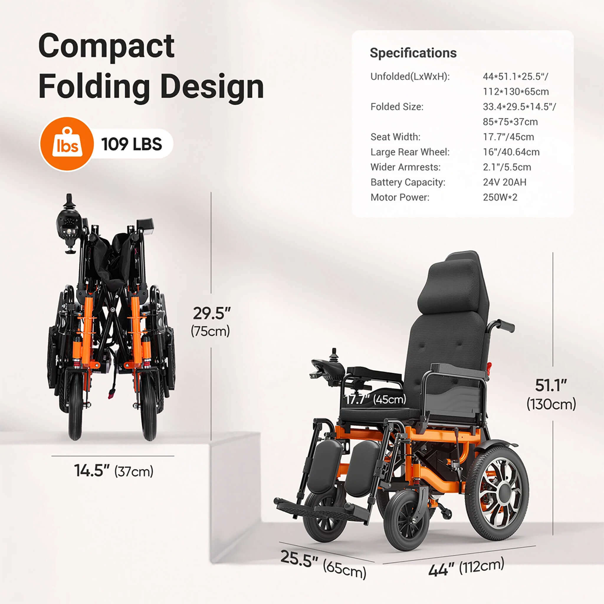 Motivo Premium Lightweight Electric Full Reclining Motorized Foldable Wheelchair (SAK91516)