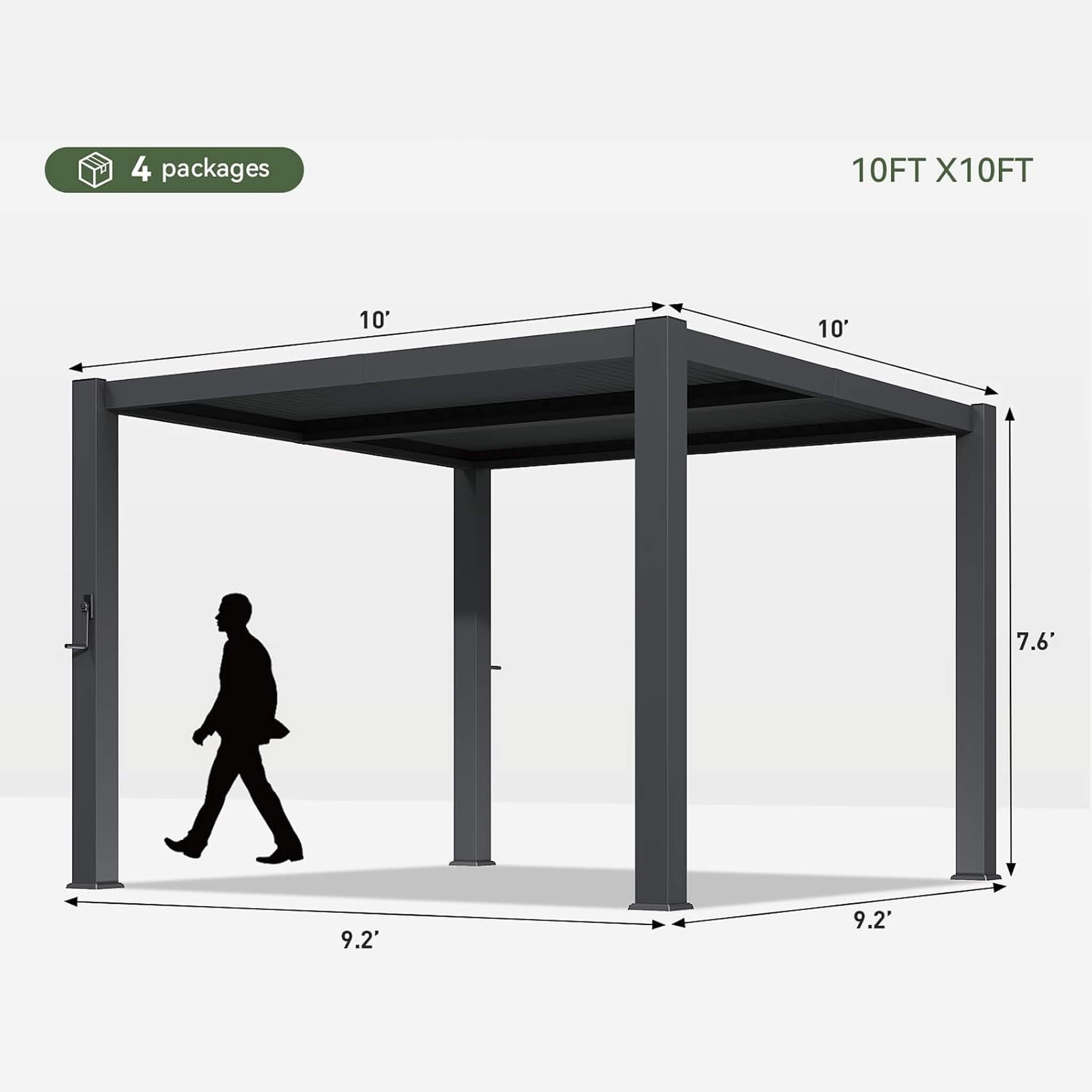 Alora Premium Gray Outdoor Metal Pergola With Louvered Roof And Drainage System