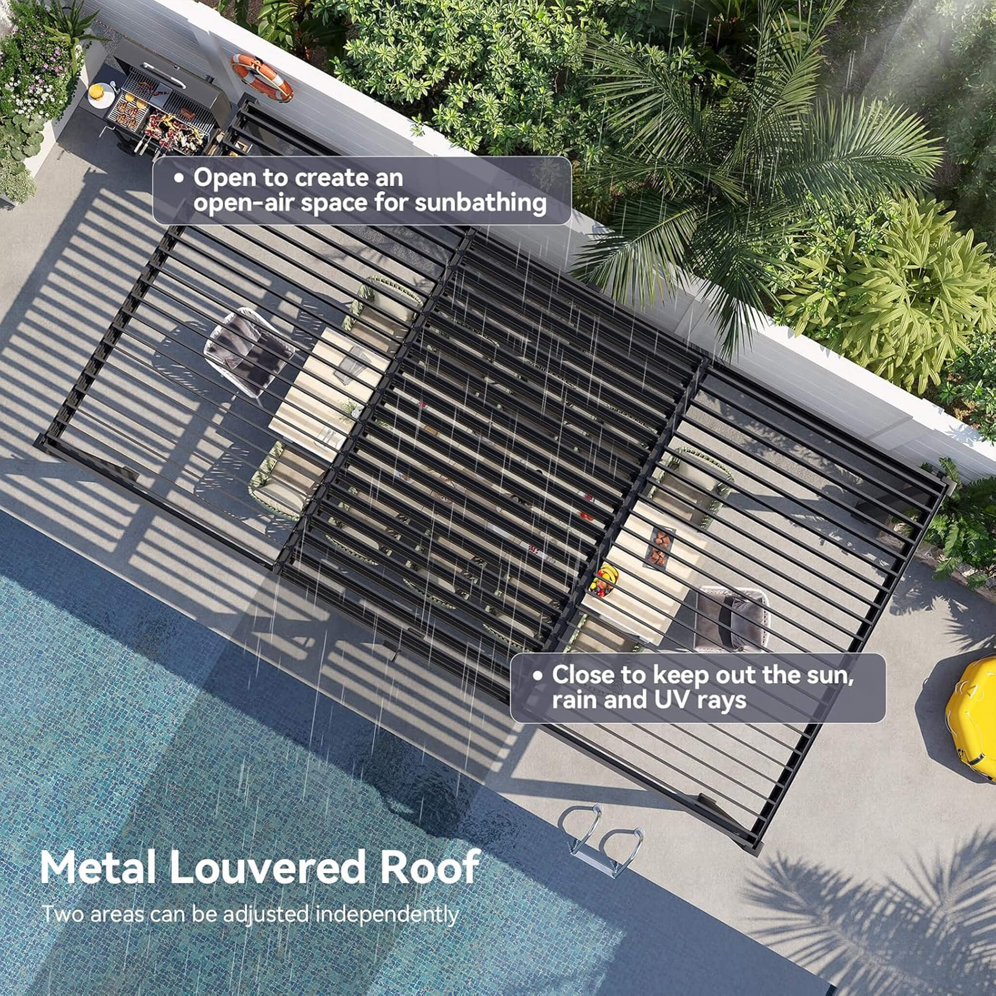 Alora Premium Gray Outdoor Metal Pergola With Louvered Roof And Drainage System