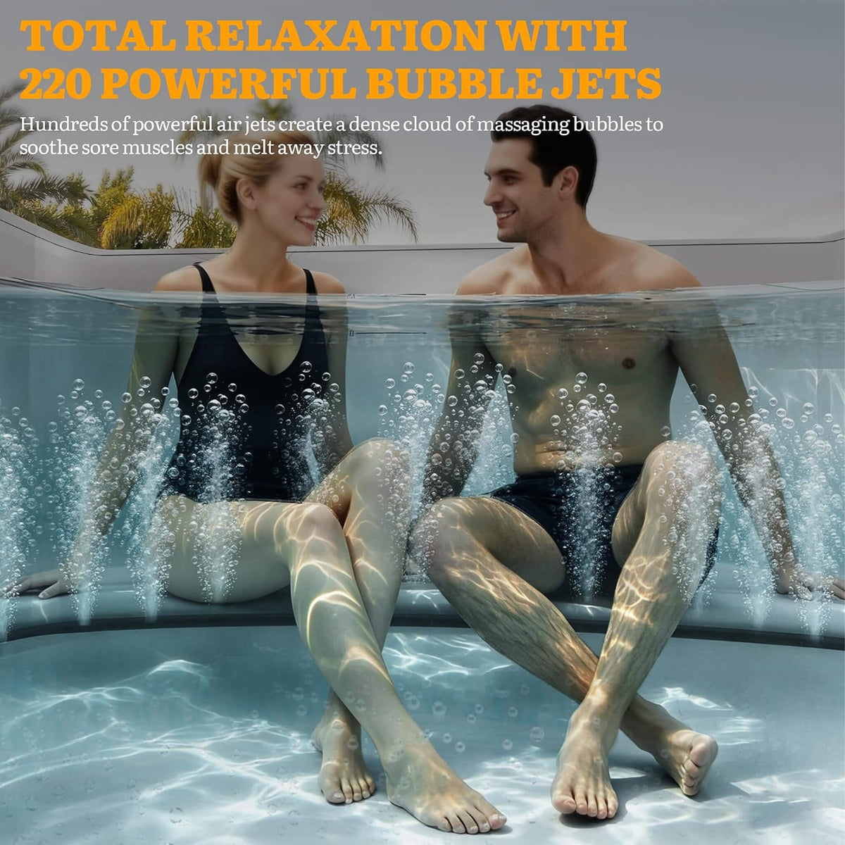Premium 85-Inch Portable 8-Person Classic Rattan Design Inflatable Square Hot Tub With 220 Massage Jets