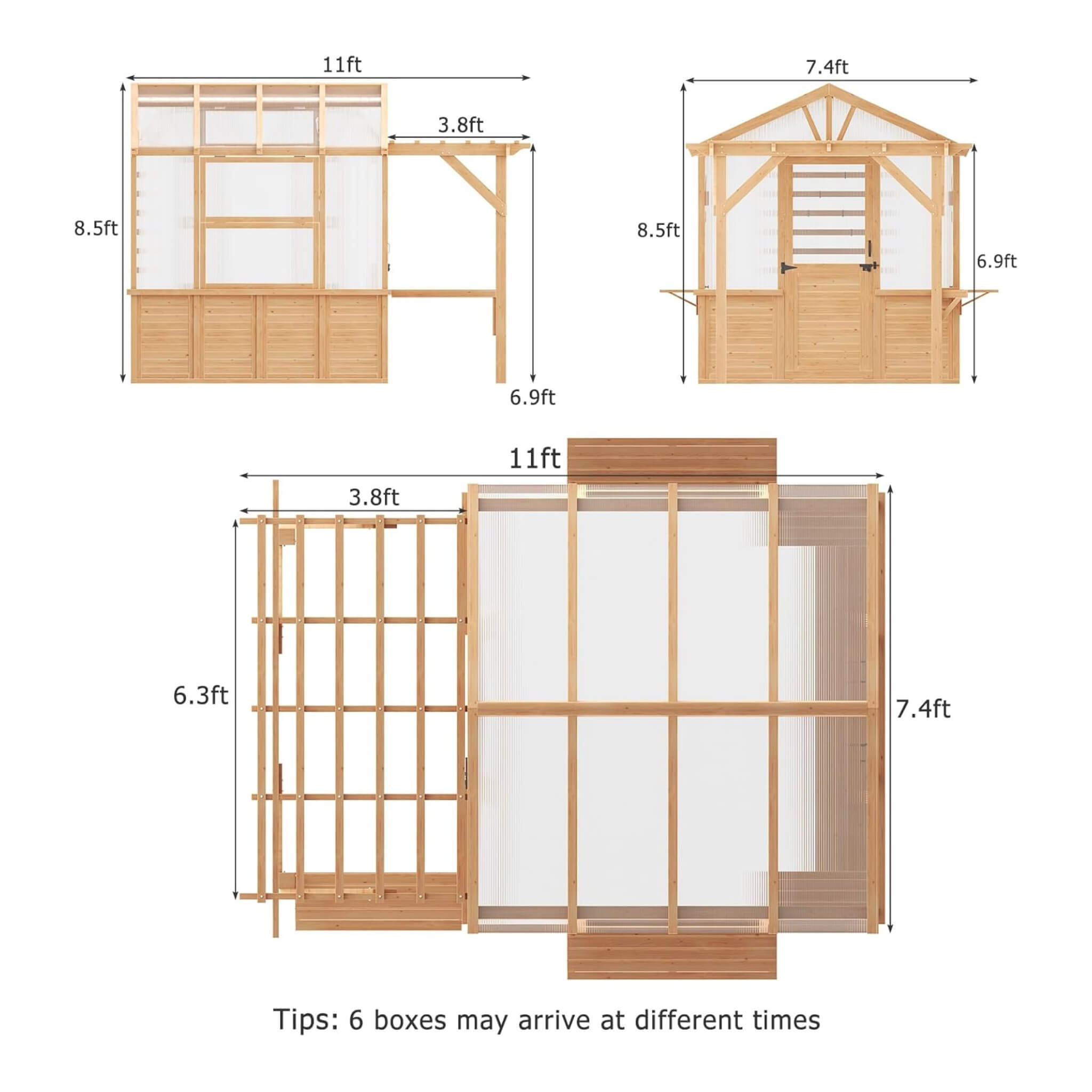 Premium Walk-In Spruce Wood Greenhouse With Pergola And Shelves