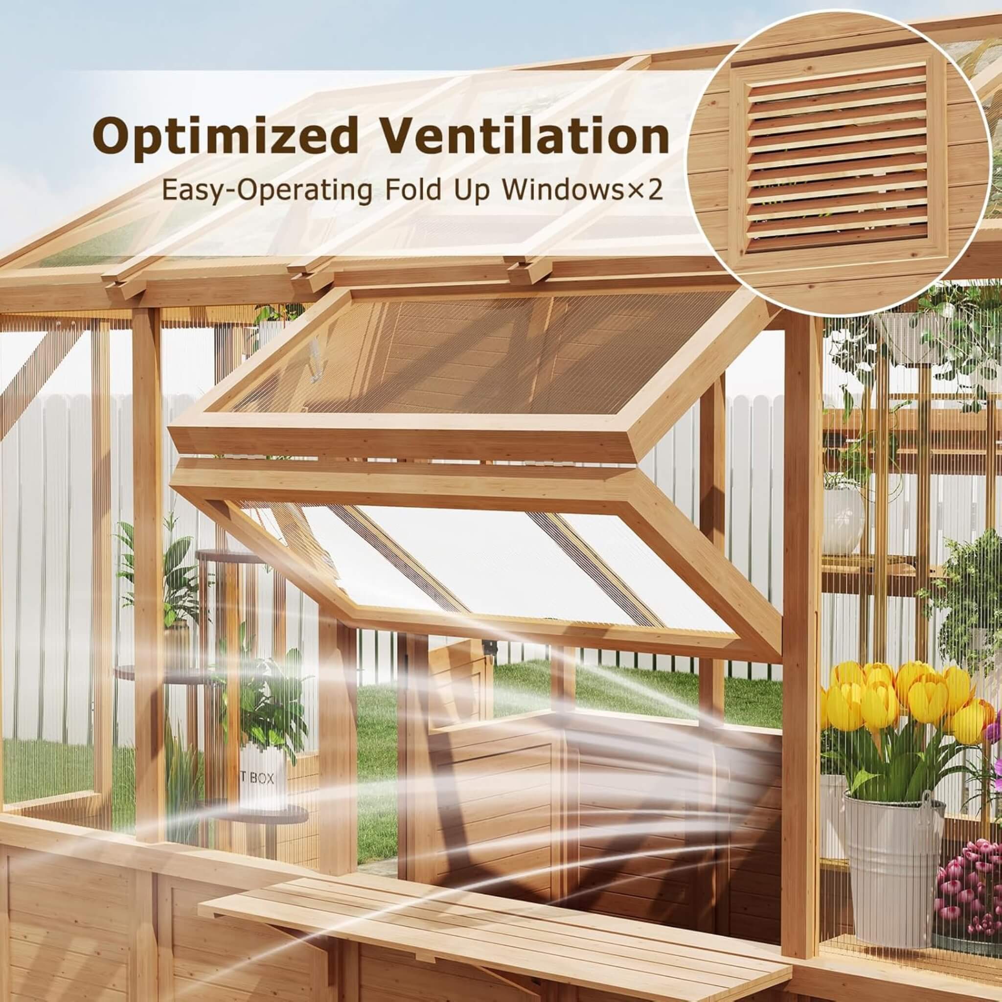 Premium Walk-In Spruce Wood Greenhouse With Pergola And Shelves