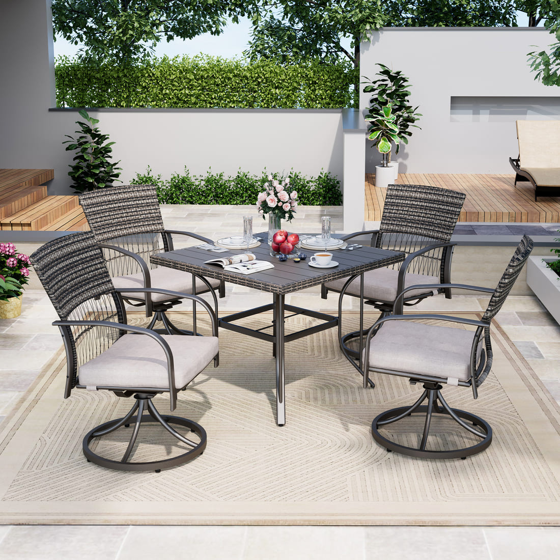 Weave Outdoor Dining Set, 5-Piece, Full Swivel