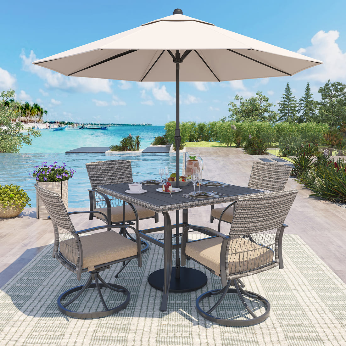 Weave Outdoor Dining Set, 5-Piece, Full Swivel