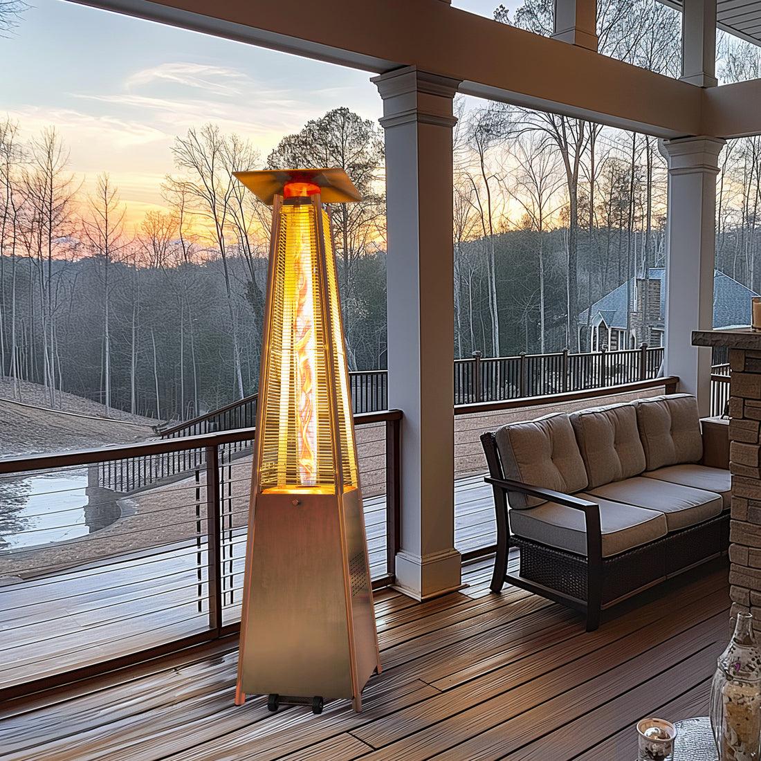 Pamapic 48,000 BTU Pyramid Flame Patio Propane Heater with Glass Tube & Cover - Commercial & Residential