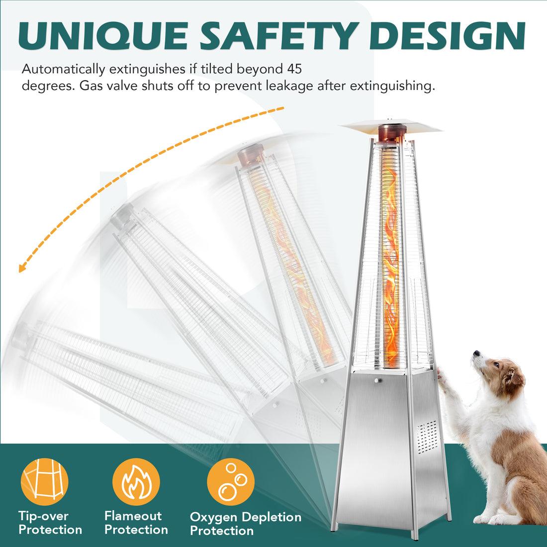 Pamapic 48,000 BTU Pyramid Flame Patio Propane Heater with Glass Tube & Cover - Commercial & Residential