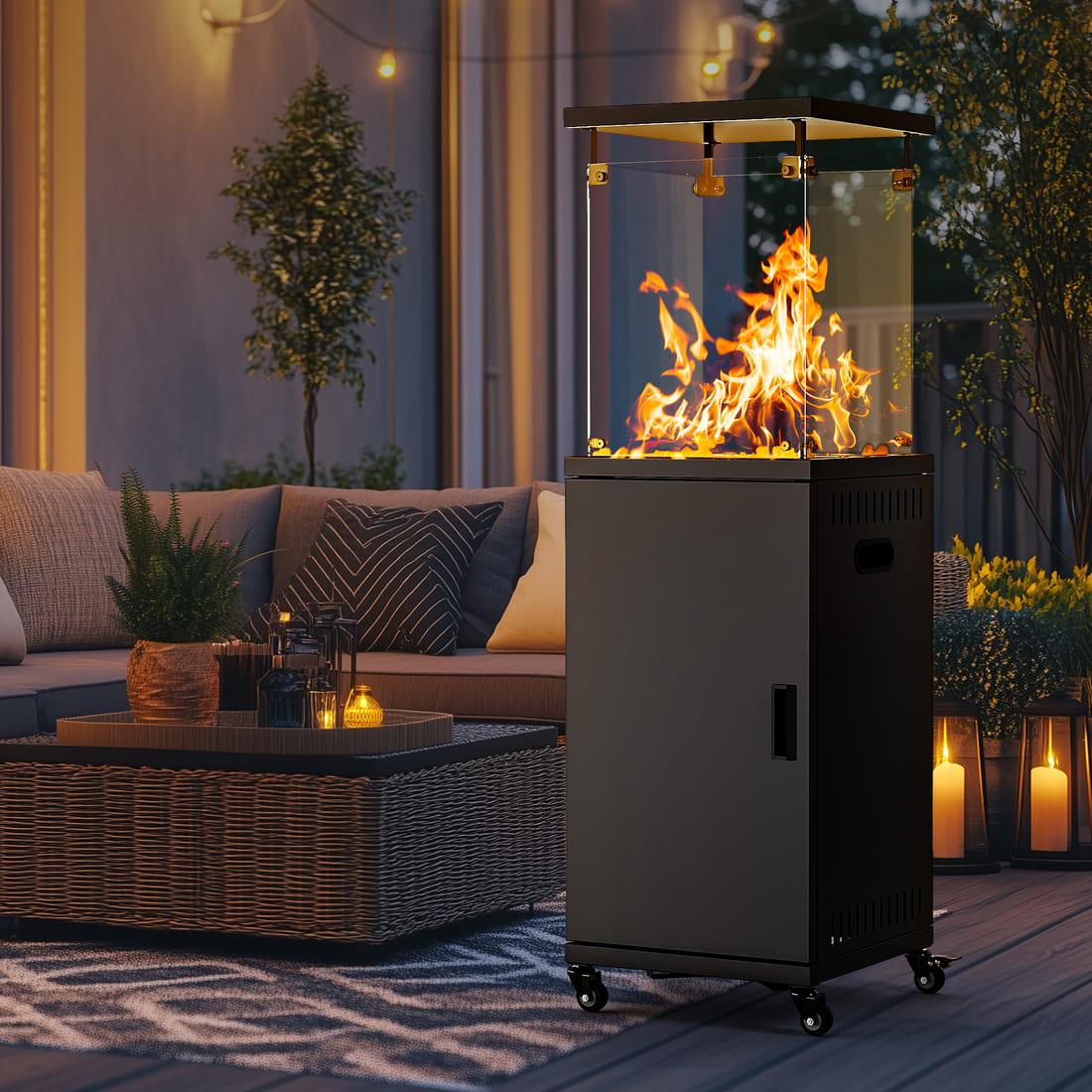 Pamapic 41000 BTU Propane Outdoor Heater with Lockable Wheels & Cover for Deck, Black