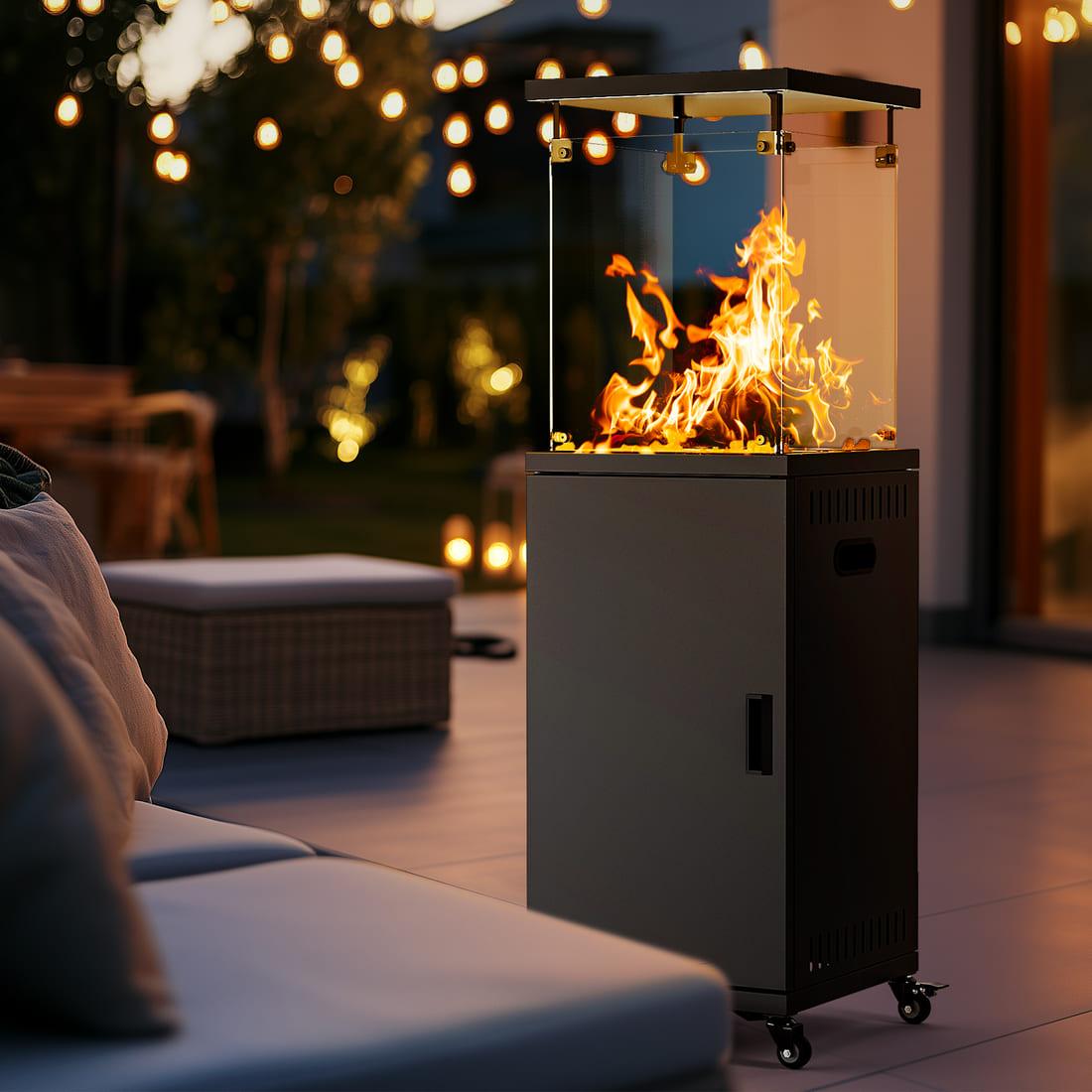 Pamapic 41000 BTU Propane Outdoor Heater with Lockable Wheels & Cover for Deck, Black