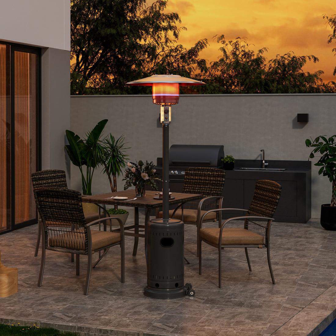 Pamapic 48000 BTU Propane Freestanding Patio Heater with Cover & Wheels for Outside Decks
