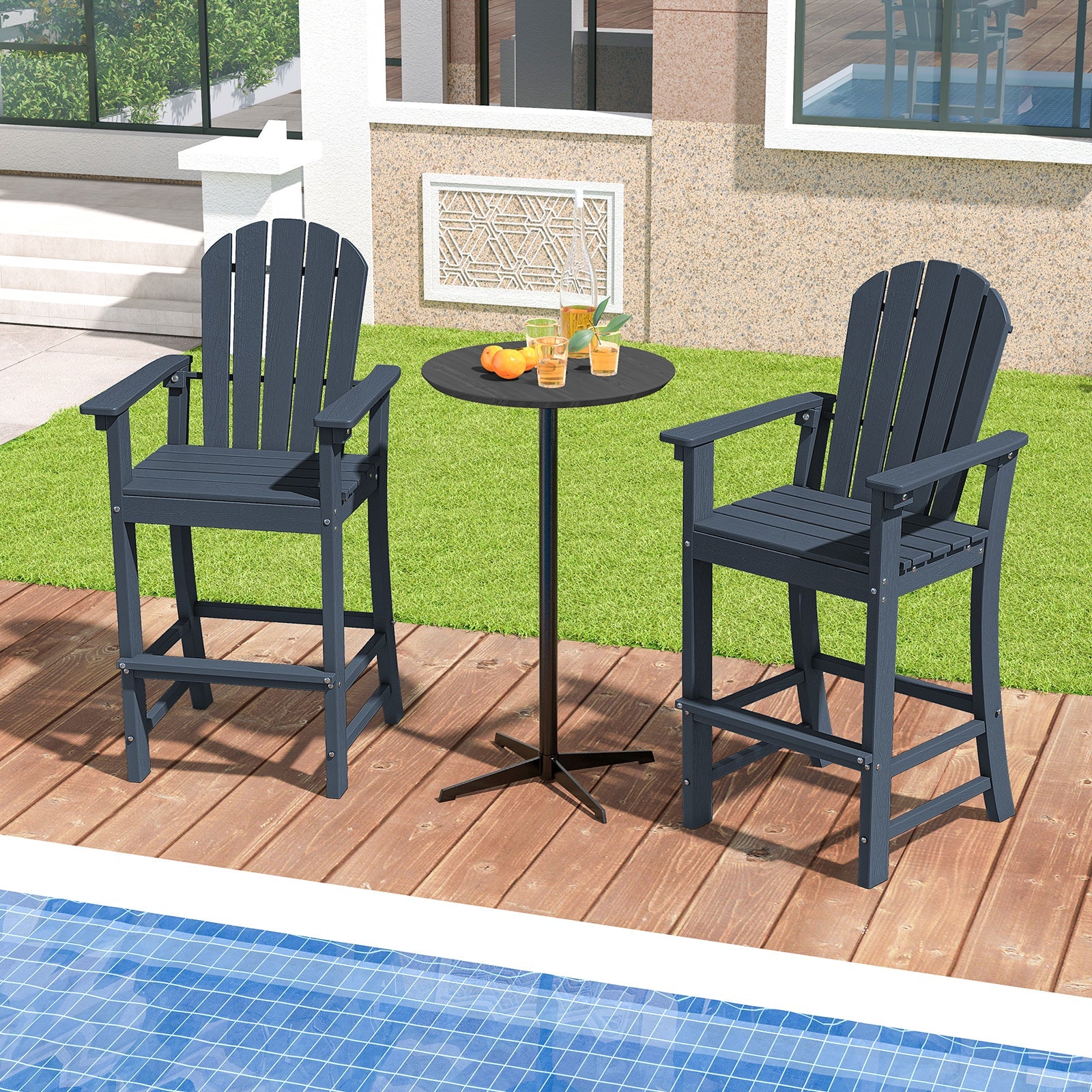 Set of 2 Counter Height Outdoor HDPE Bar Stool with Armrests and Footrest