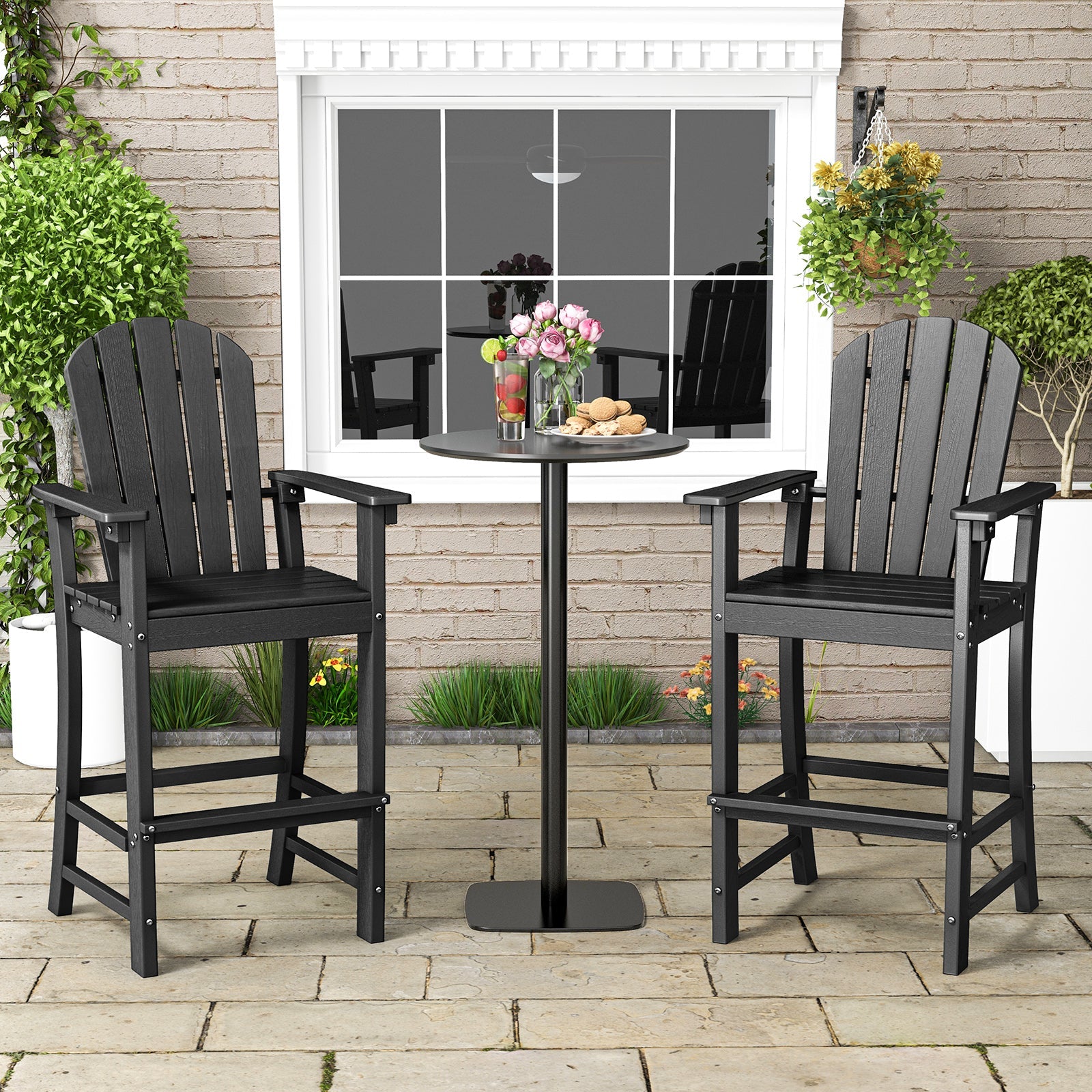 Set of 2 Counter Height Outdoor HDPE Bar Stool with Armrests and Footrest