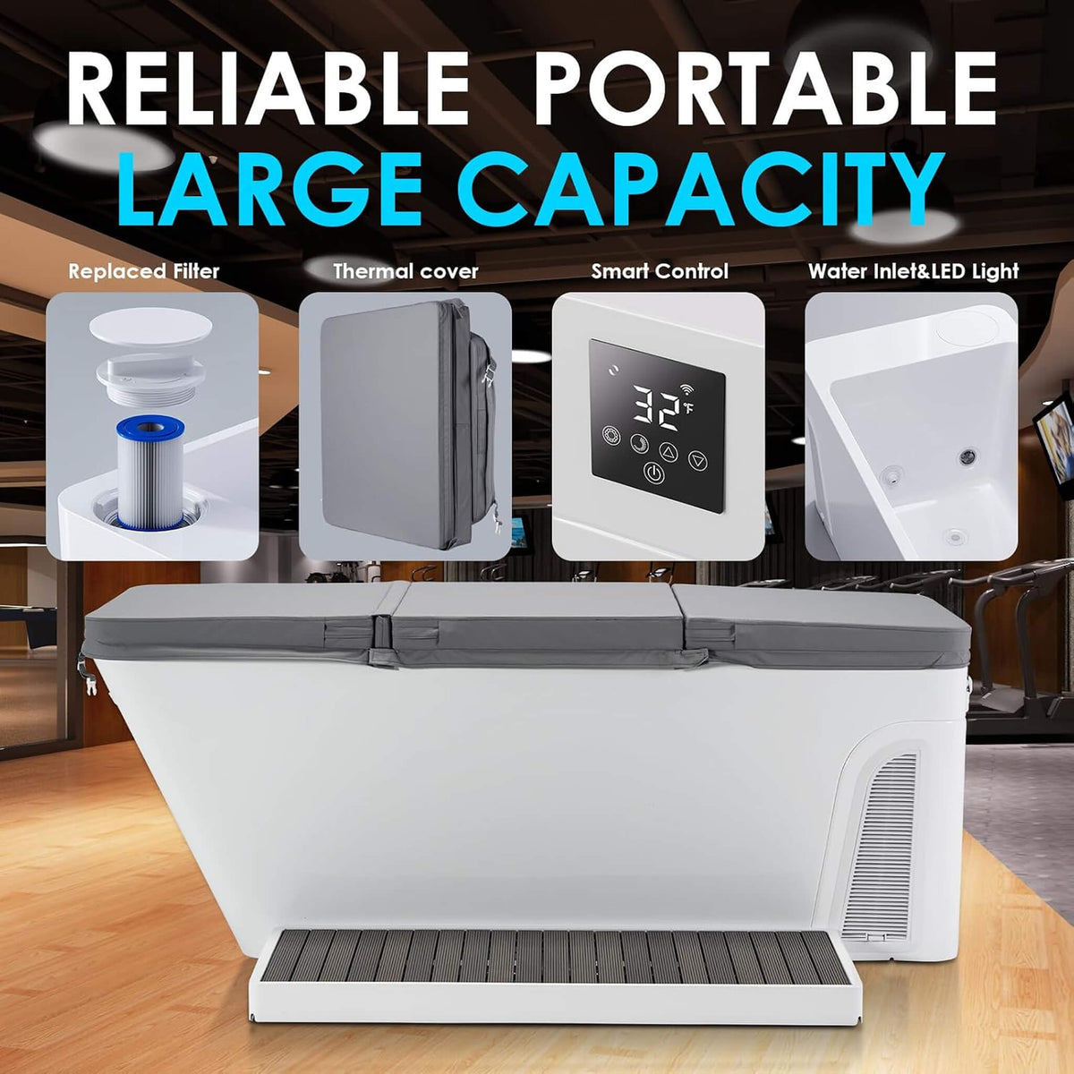 Smart 1-Piece Freestanding Full-Body All-In-One Cold Plunge Tub With Built-In Water Chiller