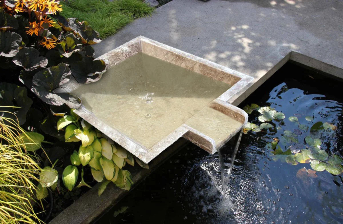 Walnut Travertine Square Pool Cascade Water Bowl
