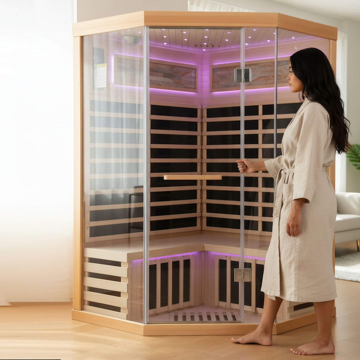 Ember Premium Canadian Hemlock 2-Person Indoor Infrared Sauna Room With Glass Front