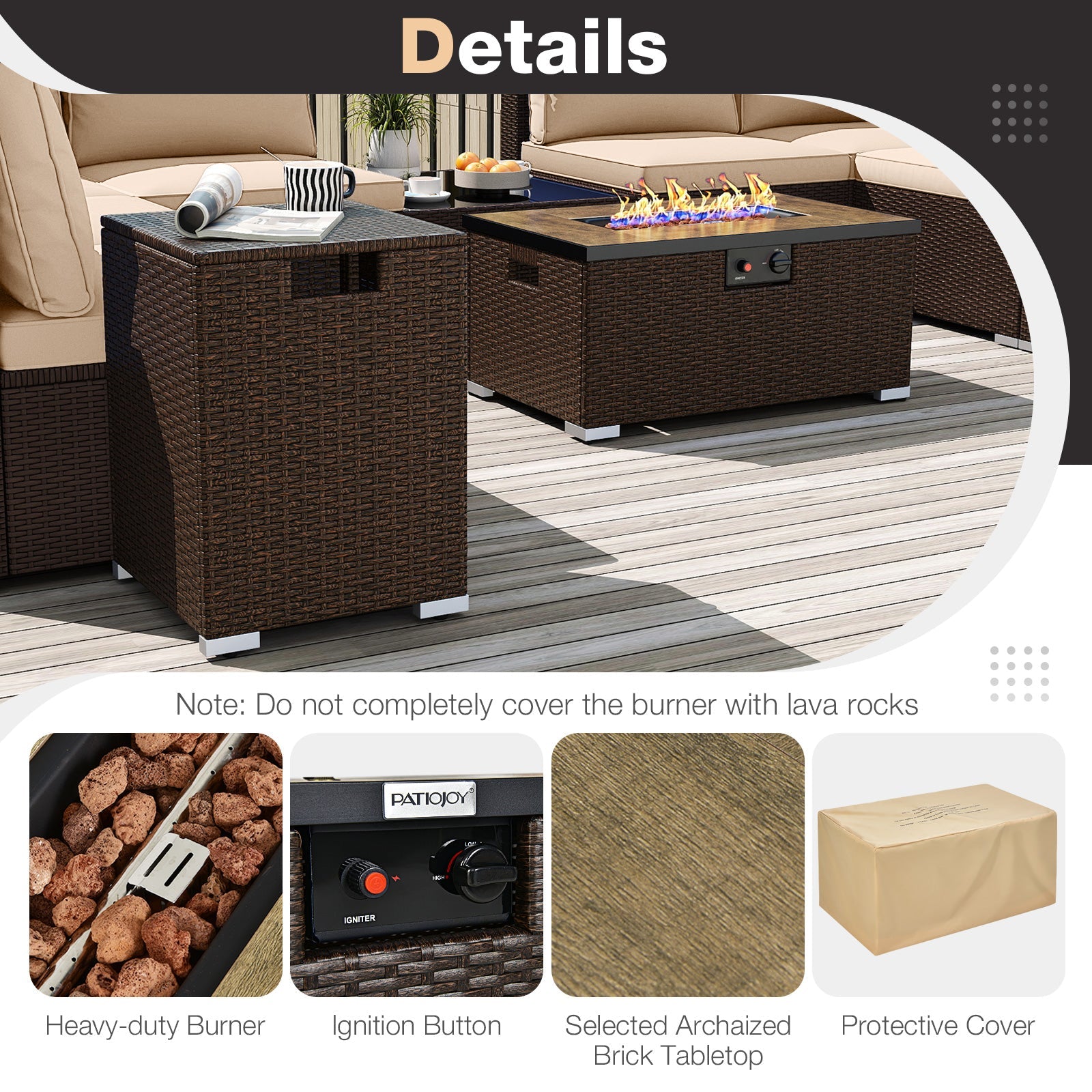 Outdoor PE Rattan Conversation Set with 32” Propane Fire Pit Table and Tank Holder