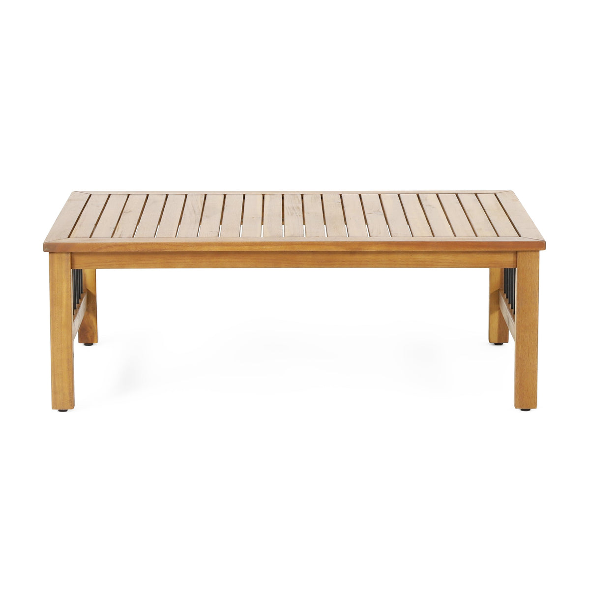 Outdoor Acacia Wood and Iron Loveseat and Coffee Table Set with Cushions, Teak