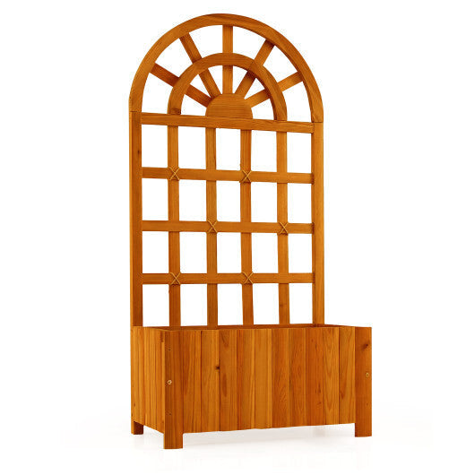 Costway 48" Wooden Raised Garden Bed with Trellis Drainage Holes for Flowers Vegetables Brown
