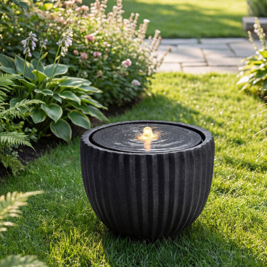 Costway 17.5" Outdoor Round Sphere Water Fountain with LED Lights & Pump for Garden Patio