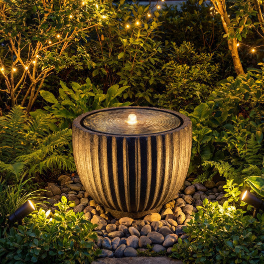 Costway 17.5" Outdoor Round Sphere Water Fountain with LED Lights & Pump for Garden Patio
