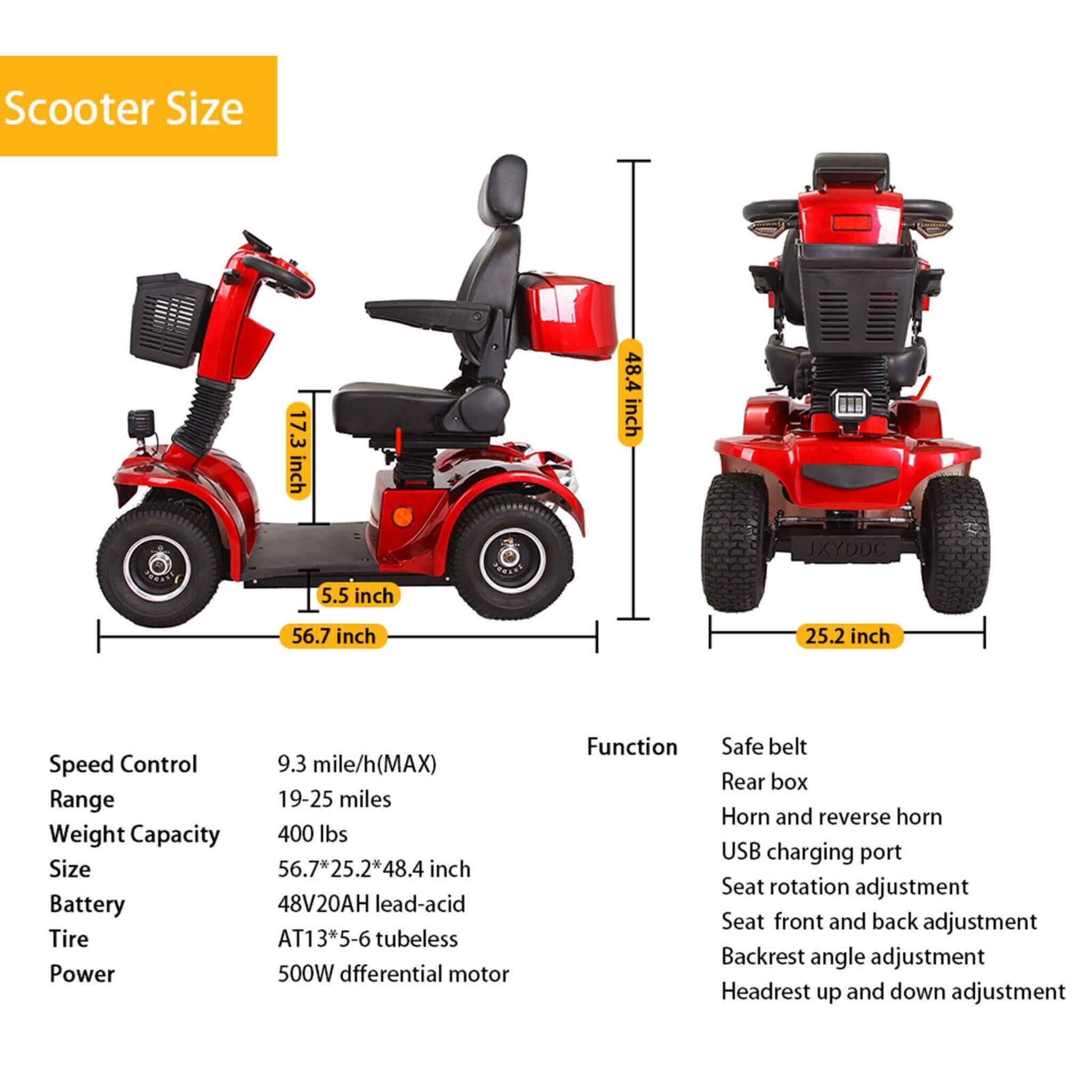 Zvg 4-Wheel Heavy-Duty 500W 48V20AH Electric All-Terrain Mobility Scooter