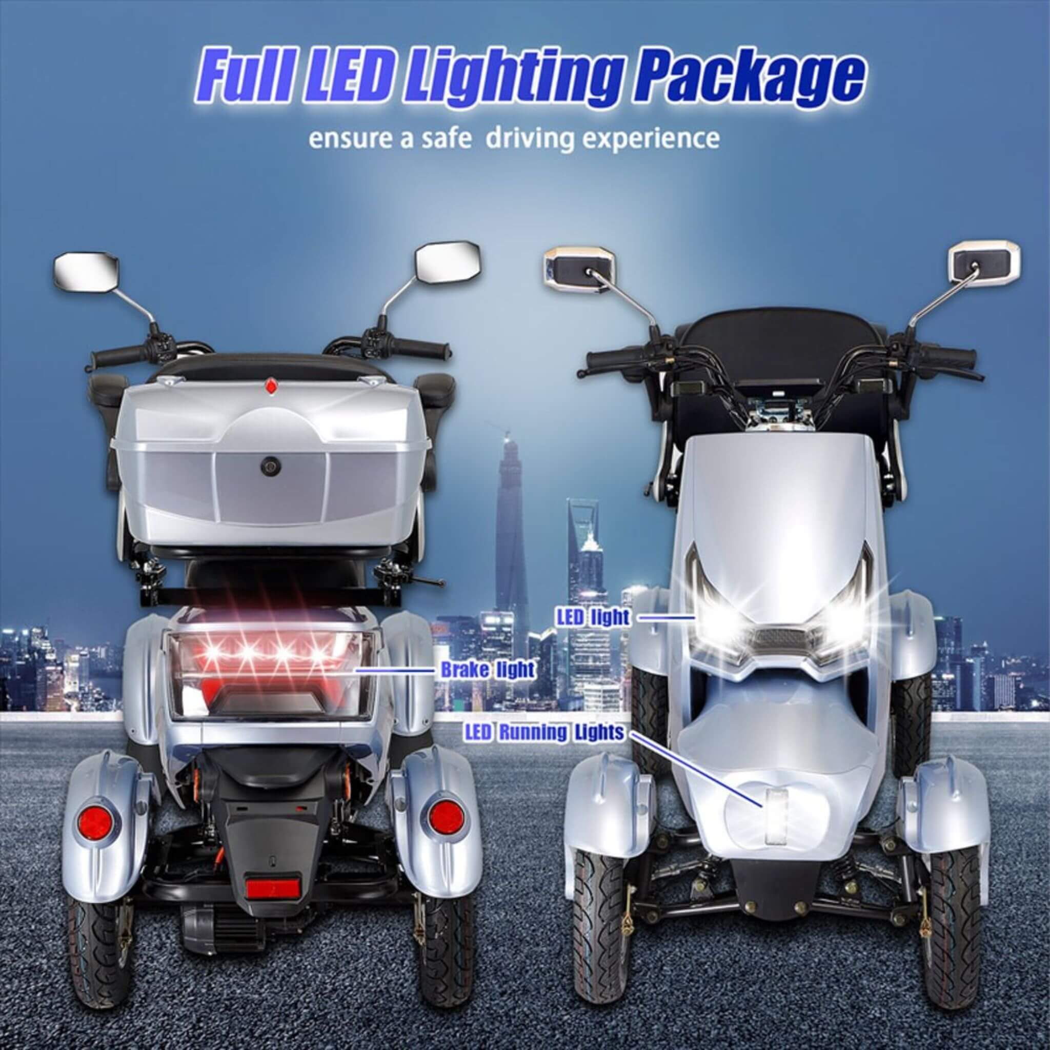 Zvg Heavy-Duty 1000W 60V/20AH Four Wheel All-Terrain Travel Mobility Scooter, 440LBS (SAK91645)