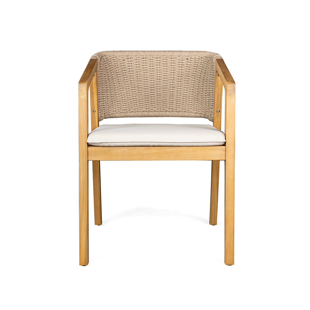 7-Piece Outdoor Dining Set, Acacia Wood Table & 6 Acacia Wood Rope Chairs