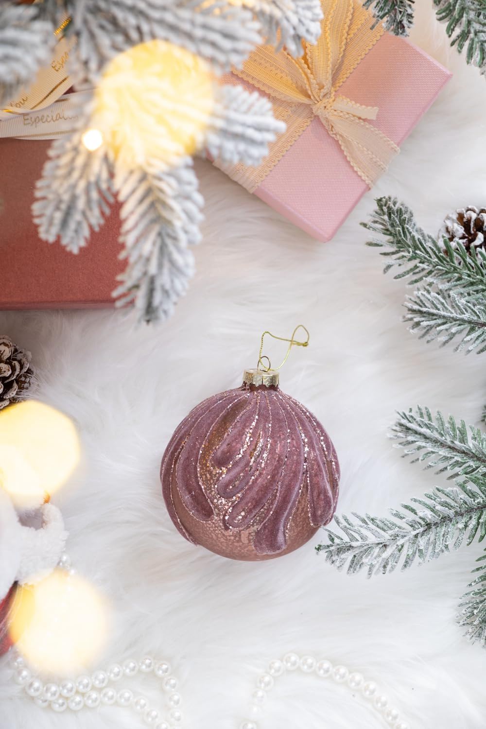 Decorative Hanging Glass Christmas Ball Ornaments - Set of 6 with Elegant Glass Design - Pearl Silver or Purple