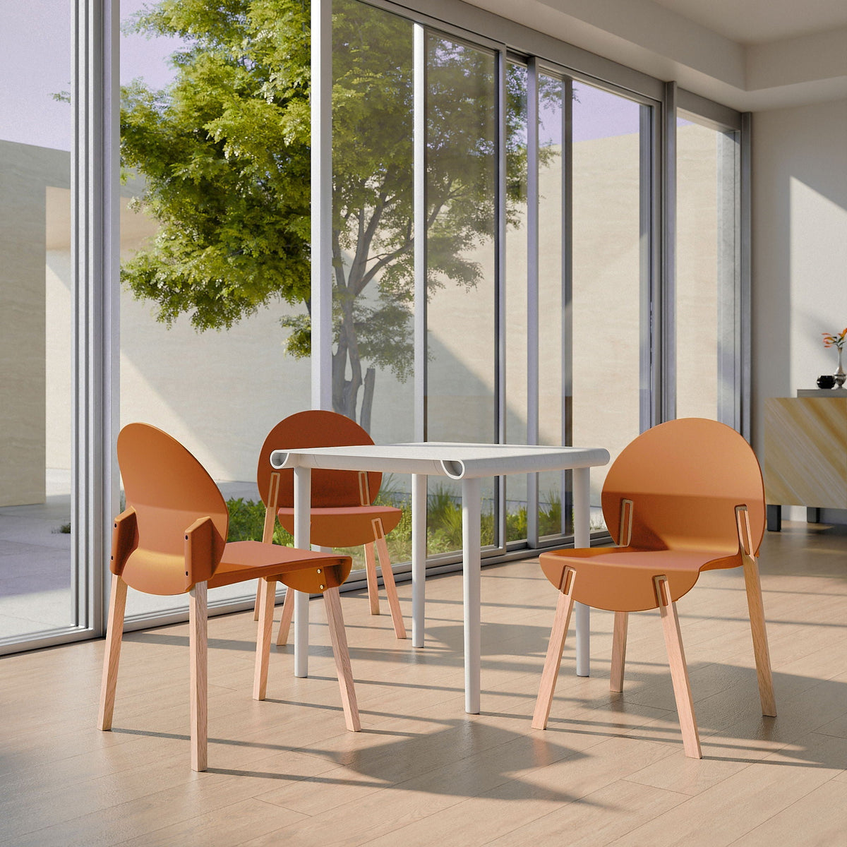 4 Piece Outdoor Chair Set with Waterproof Polypropylene Seats and Oak Legs - Blue, Orange, Red