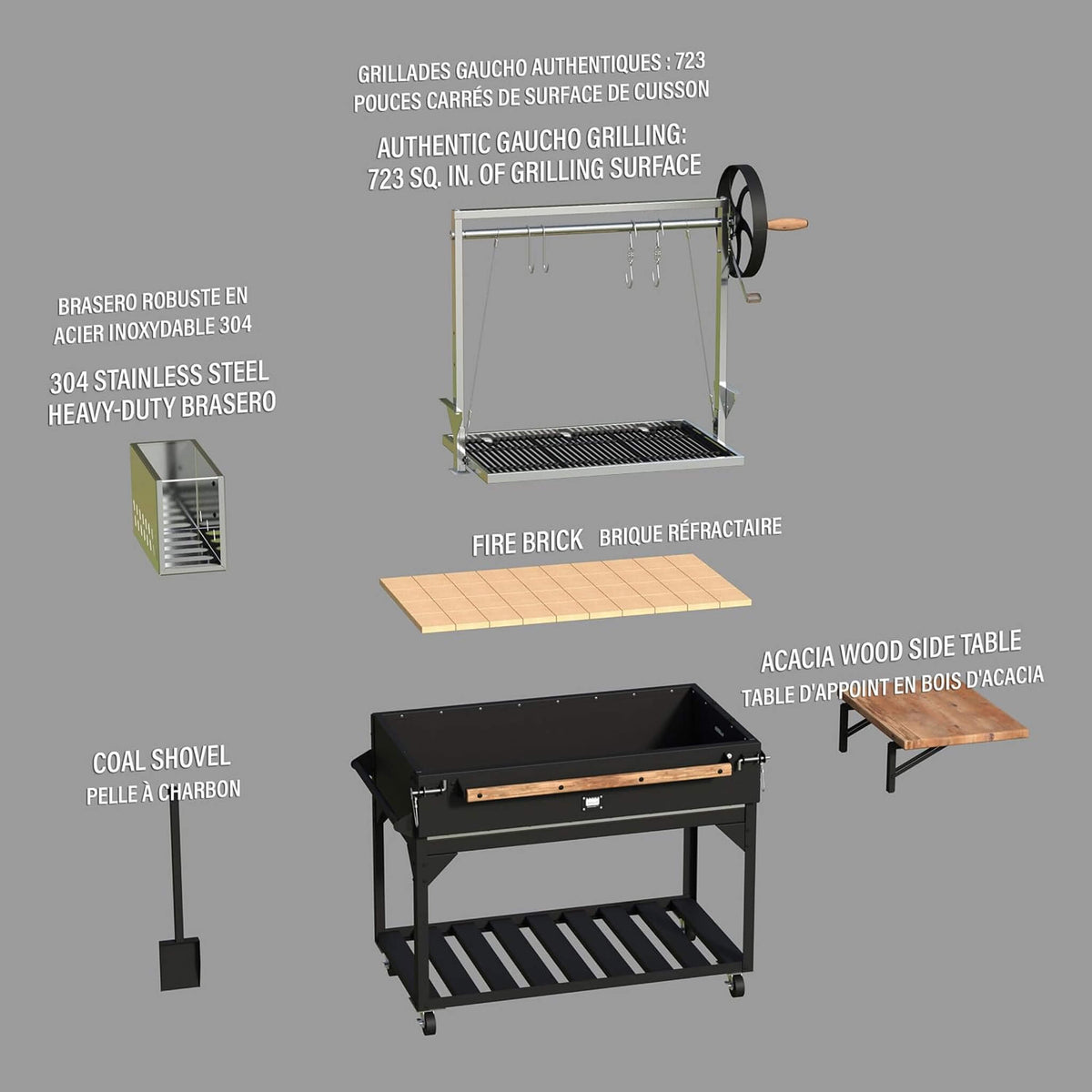 Heavy-Duty Argentine Santa Maria Wood Fire And Charcoal BBQ Grill With Brasero [05X02FT]