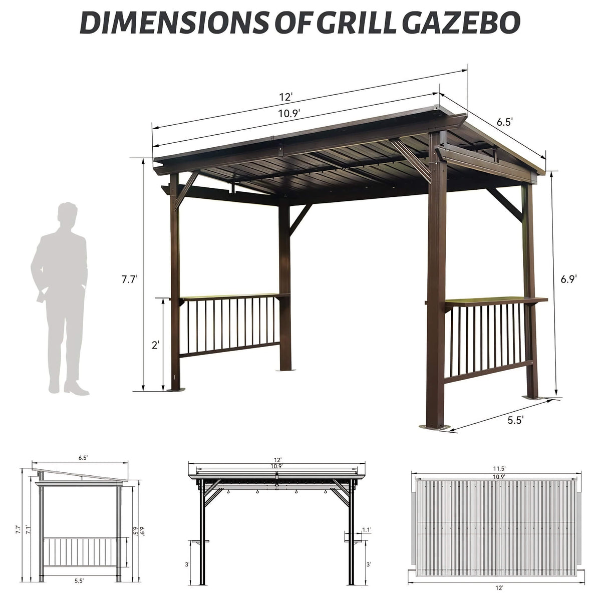 Hardtop Grill Gazebo With Steel Roof, Shelves, And Hooks [06X12FT]