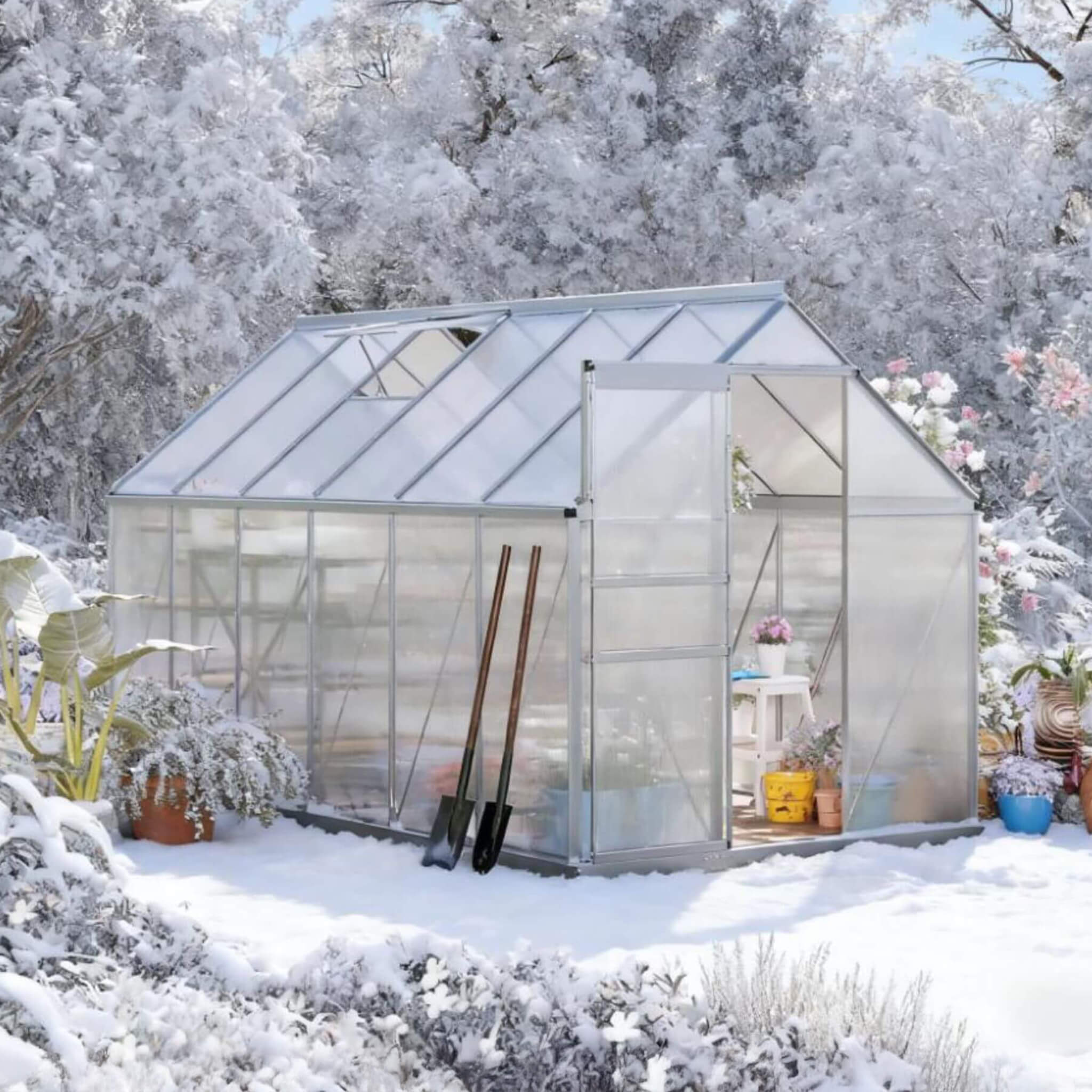 [06X12FT] Heavy-Duty Aluminum Walk-In Greenhouse With Rooftop Vent And Sliding Door (SAK69048)