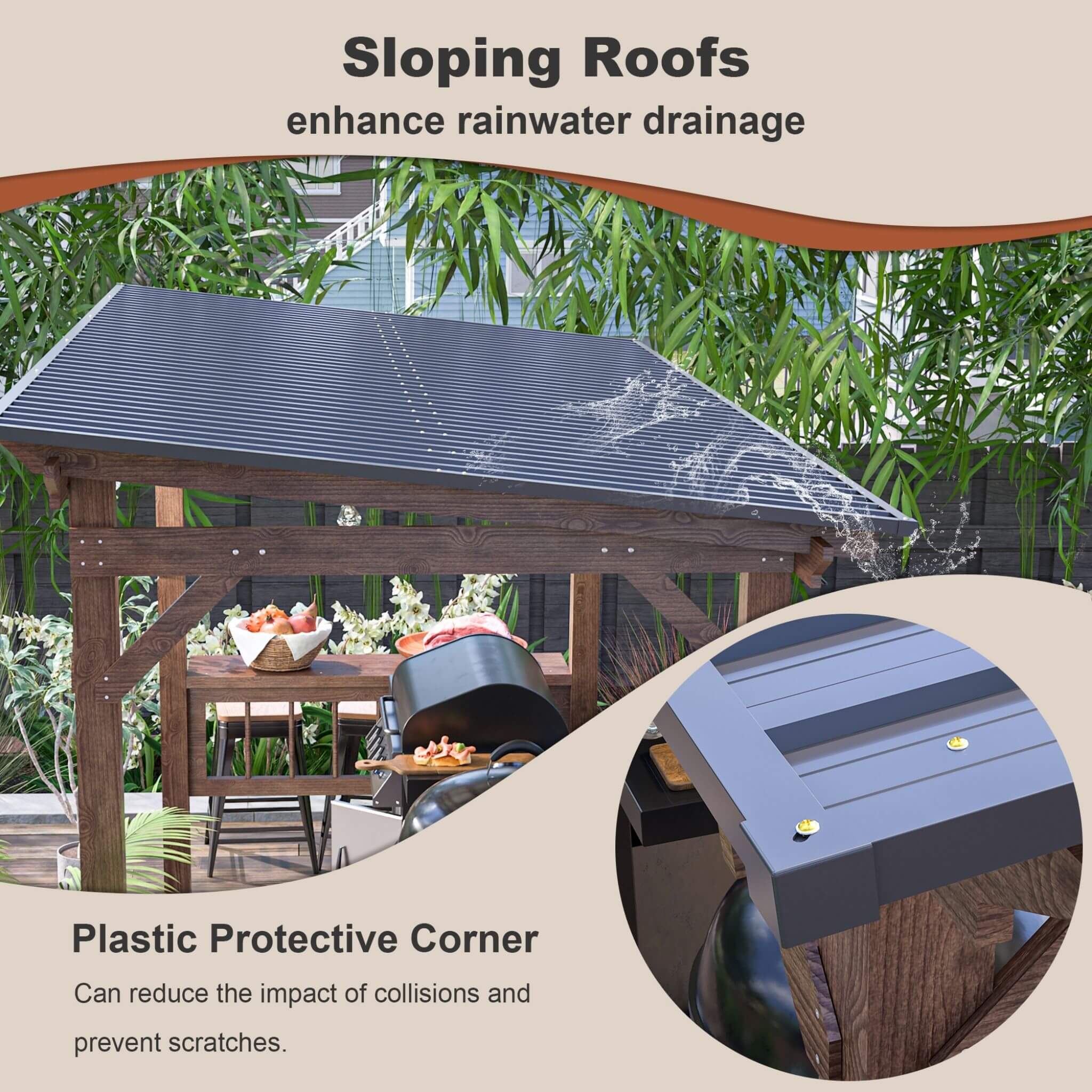 Alora Durable Outdoor Hardtop BBQ Grill Shelter Gazebo With Shelves [06X13FT]