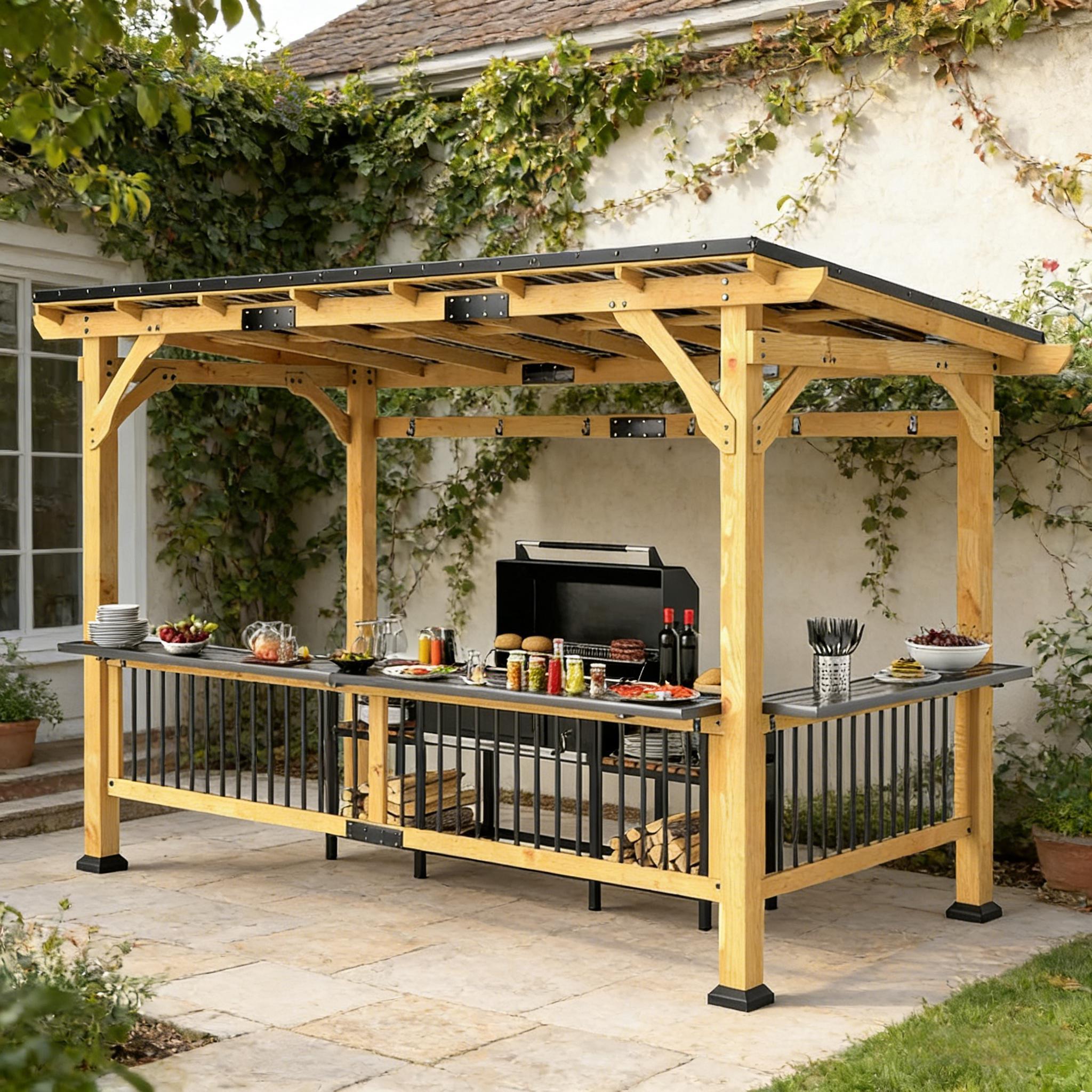 Premium Outdoor Hardtop Wooden BBQ Grill Gazebo [06X13FT]