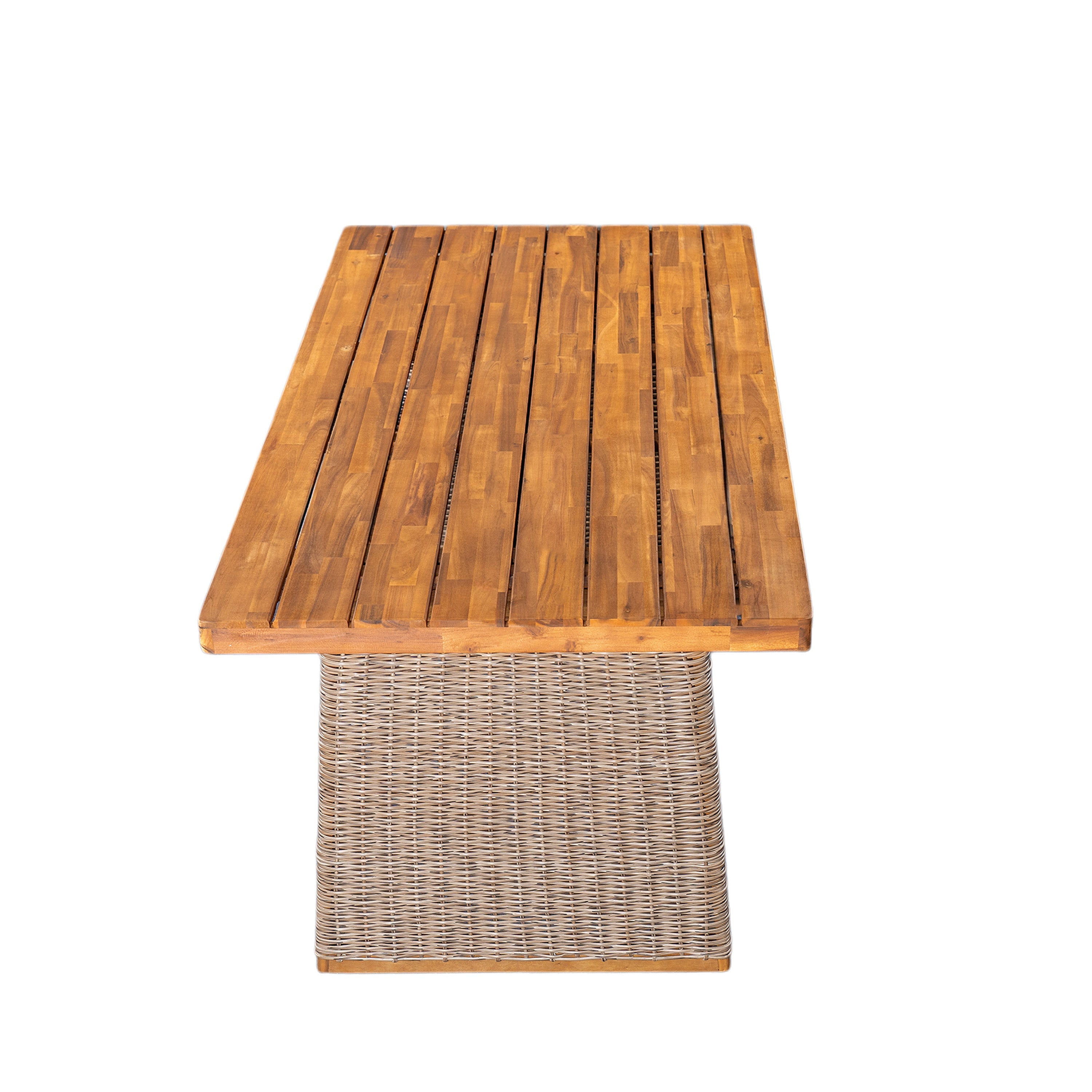 Outdoor 3 Piece Acacia Wood Dining Set with Handwoven Rattan Legs
